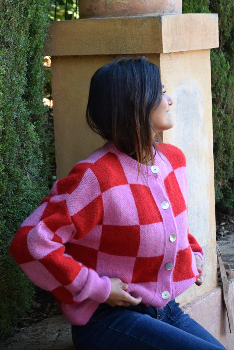 Cárdigan Valentina Rojo y Rosa