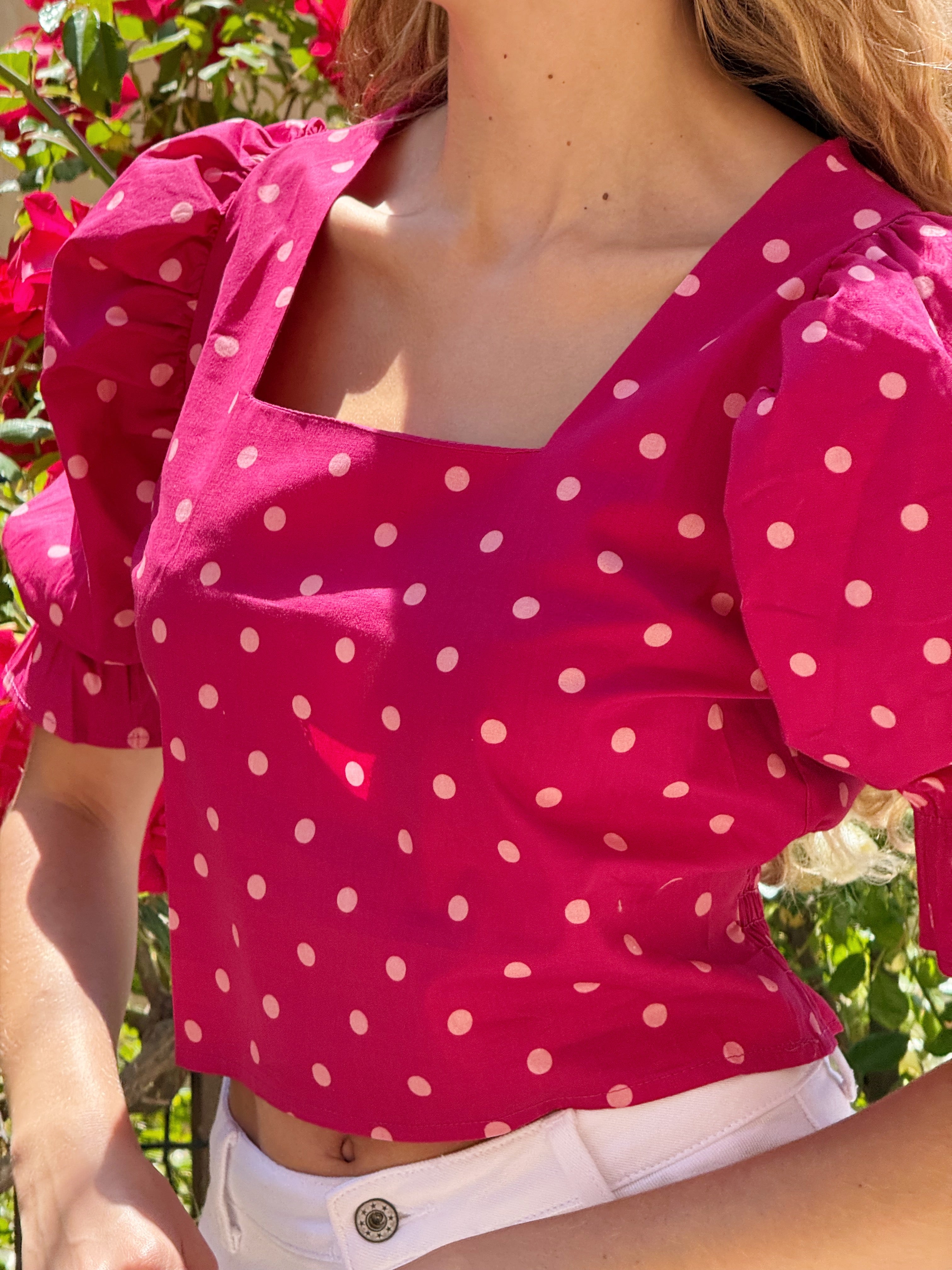 Carmi Polka Dot Burgundy Blouse
