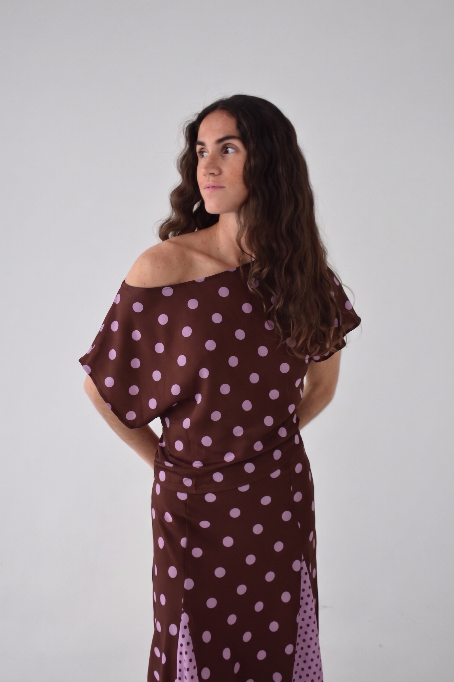 Jimena Brown and Pink Polka Dot Top