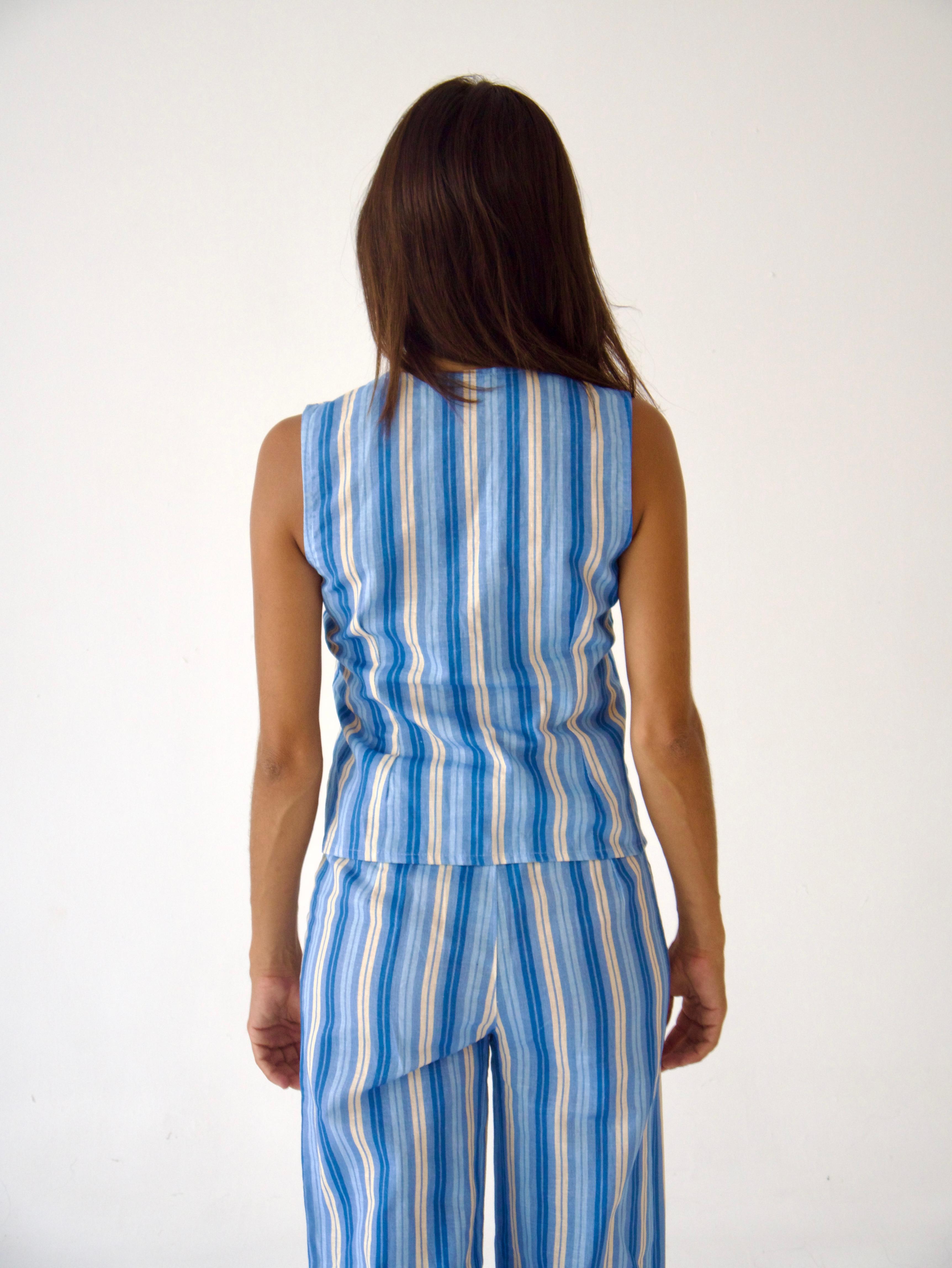 Top Chaleco Ana Azul Lino