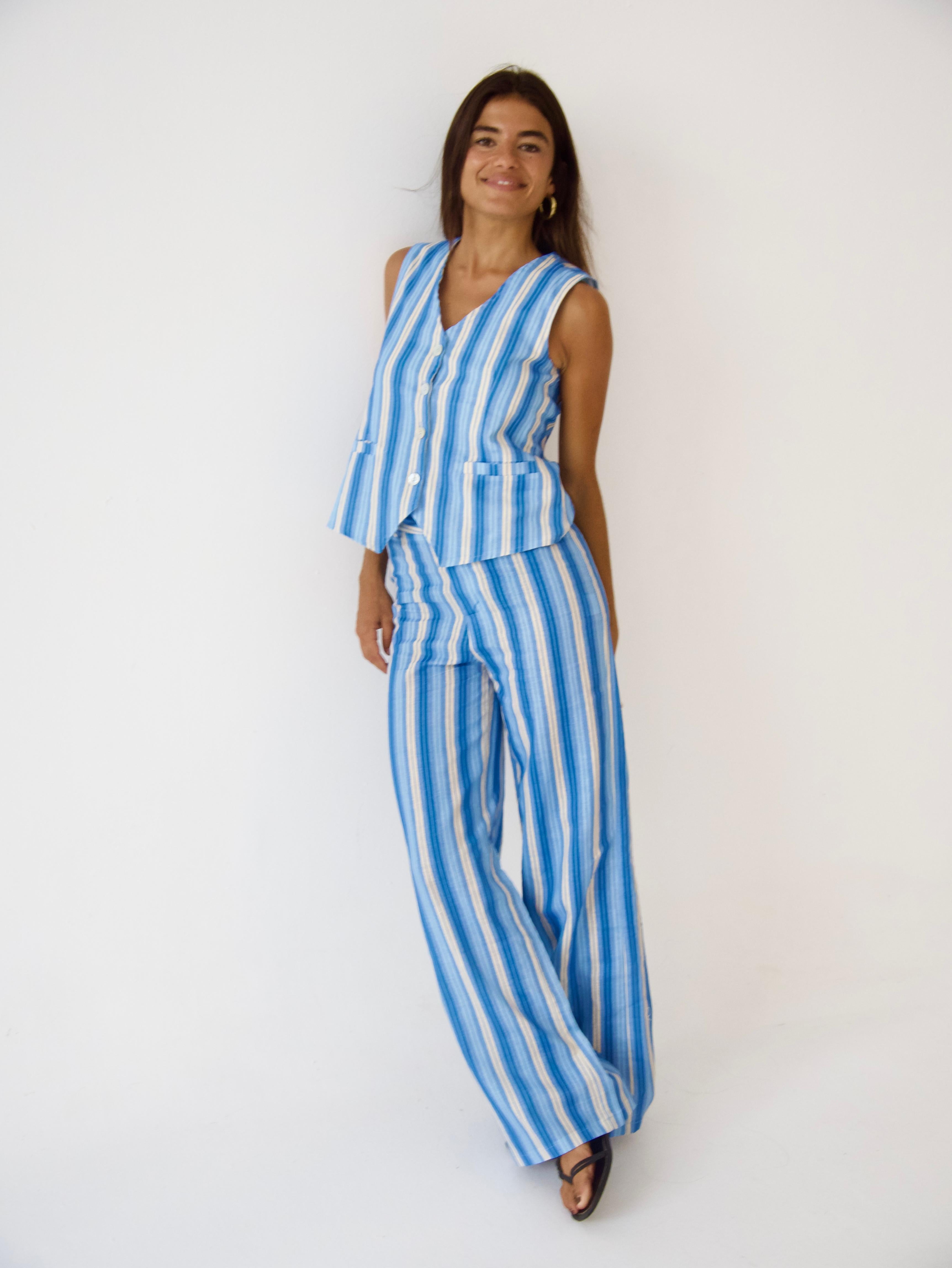 Top Chaleco Ana Azul Lino