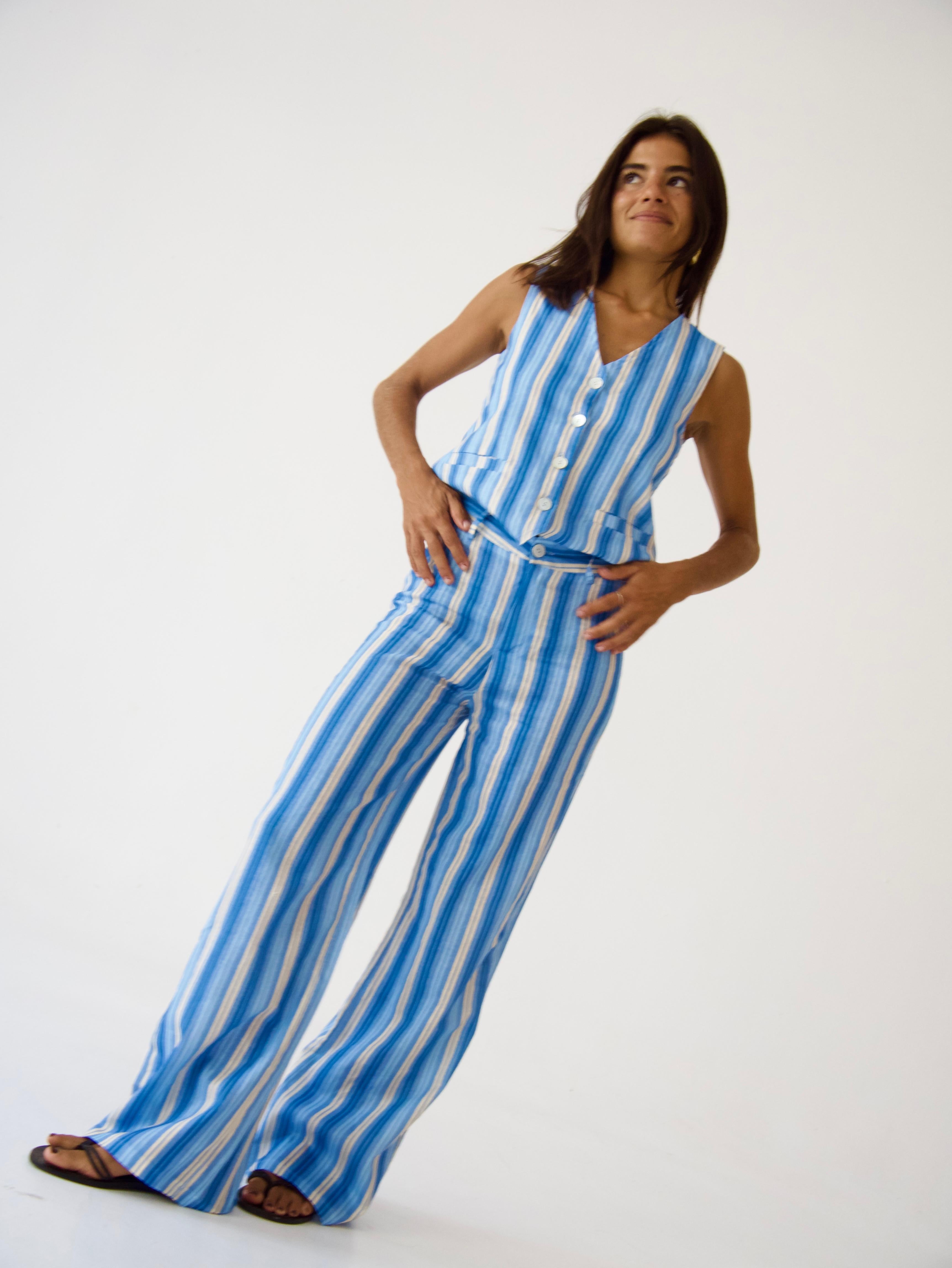 Top Chaleco Ana Azul Lino