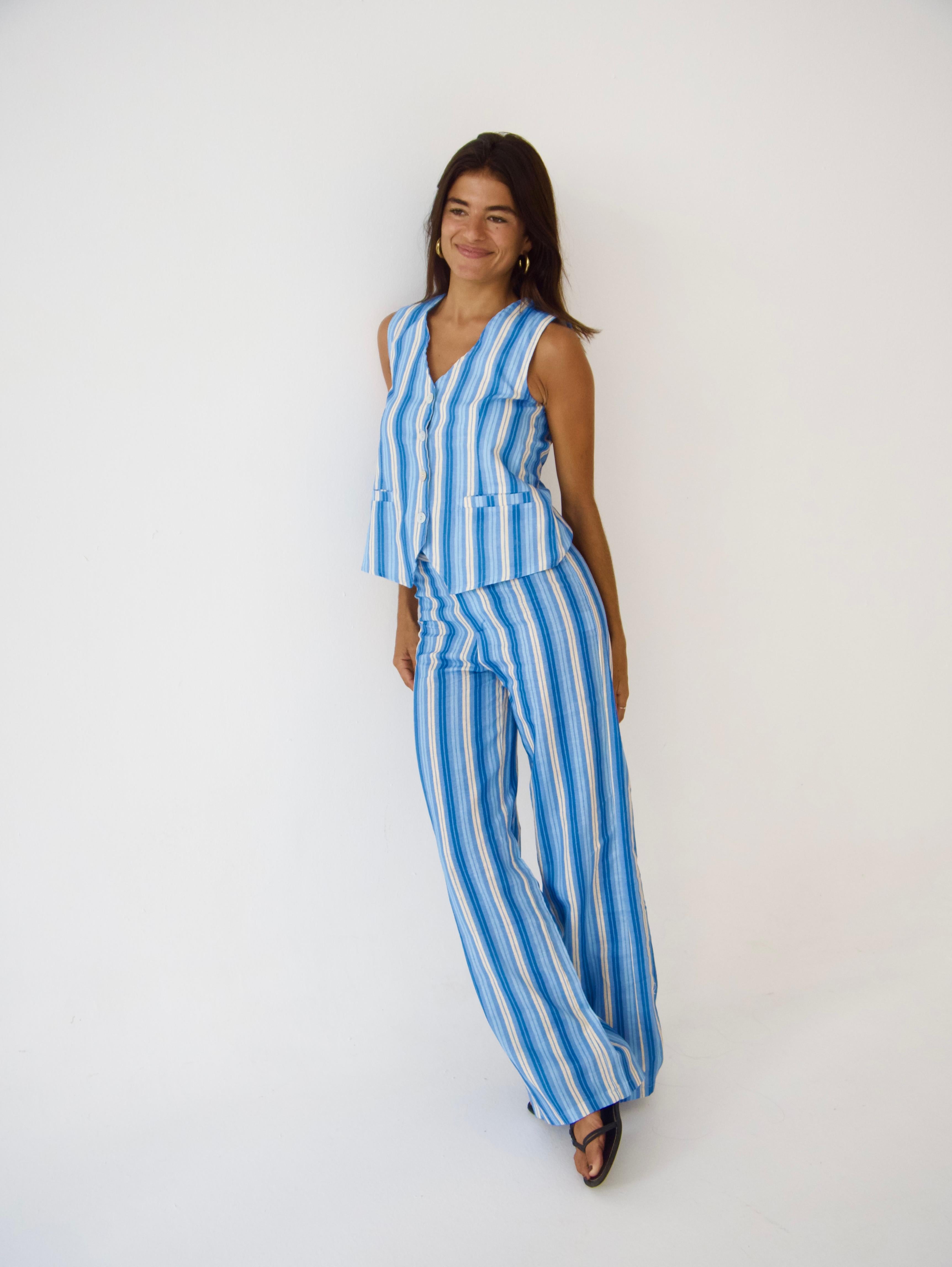 Top Chaleco Ana Azul Lino