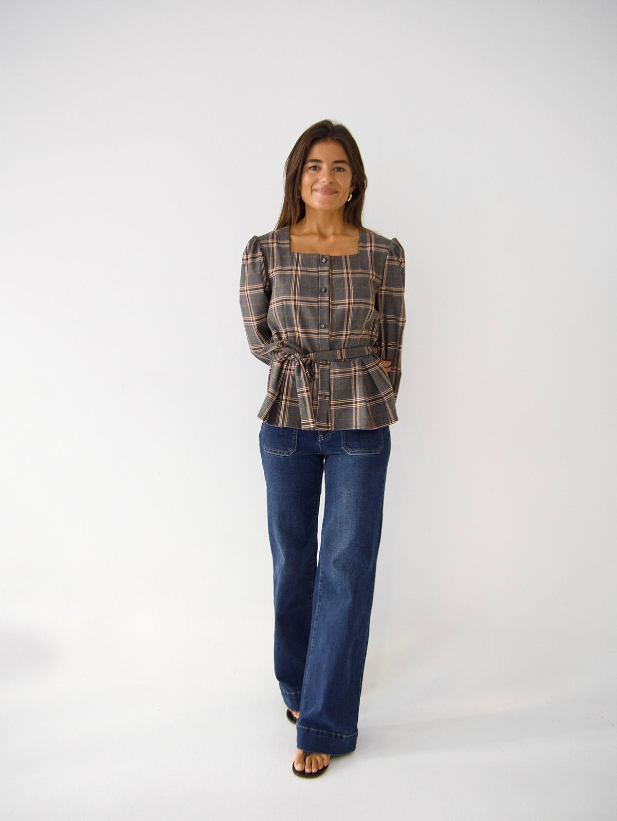 Blusa Beth Cuadros Gris