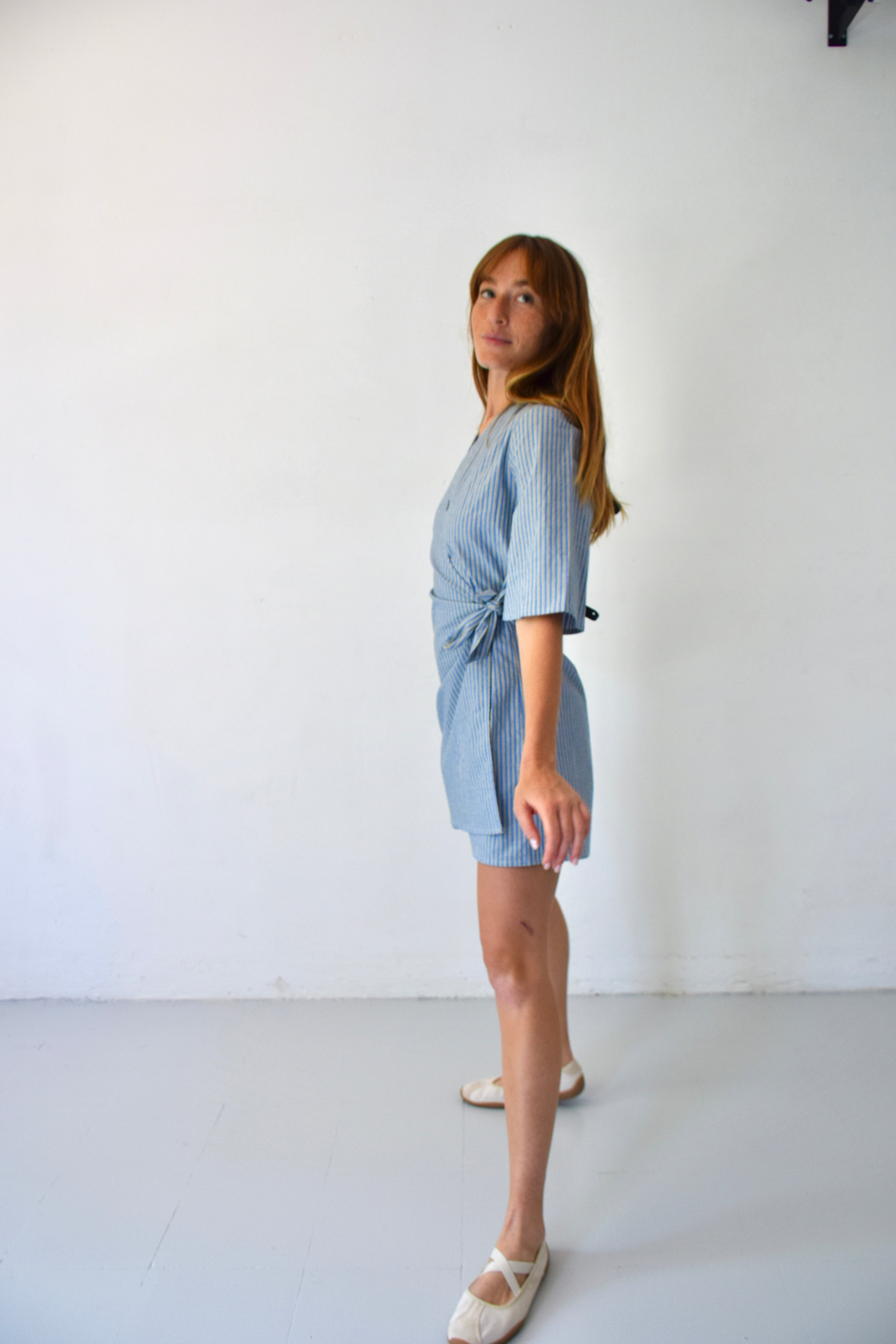 Blue and Green Striped Jumpsuit