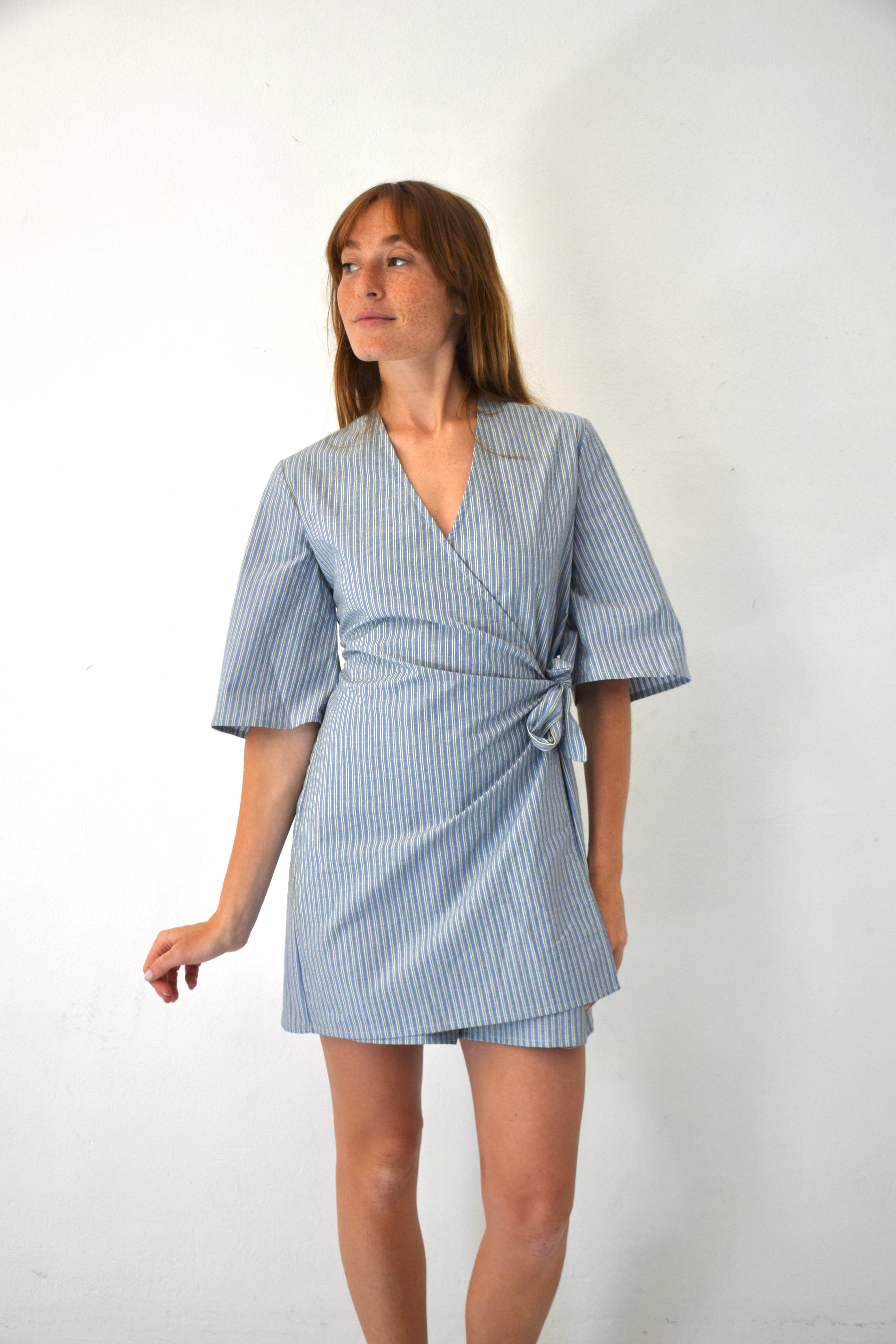Blue and Green Striped Jumpsuit