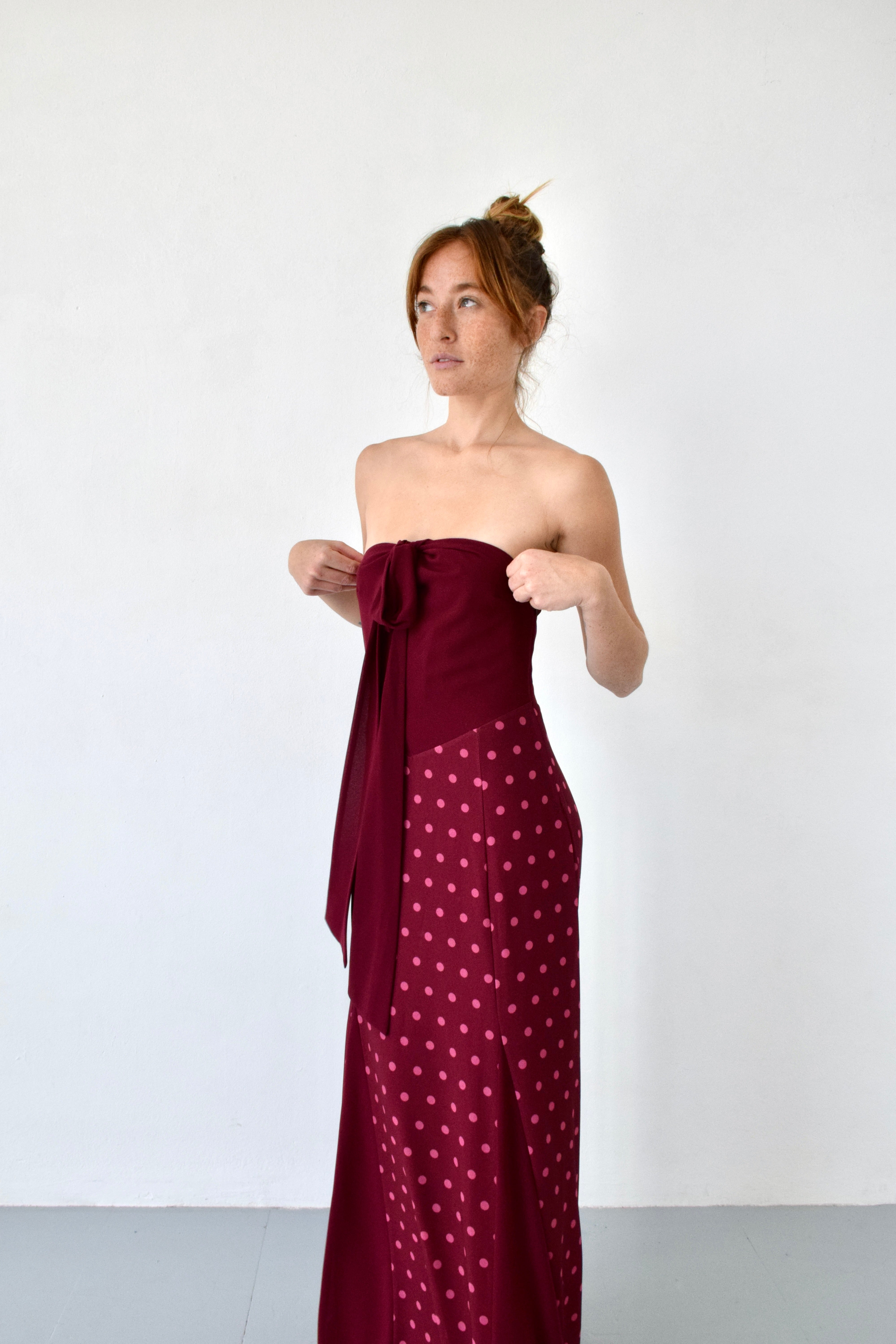 Vestido Kala Topos Burgundy