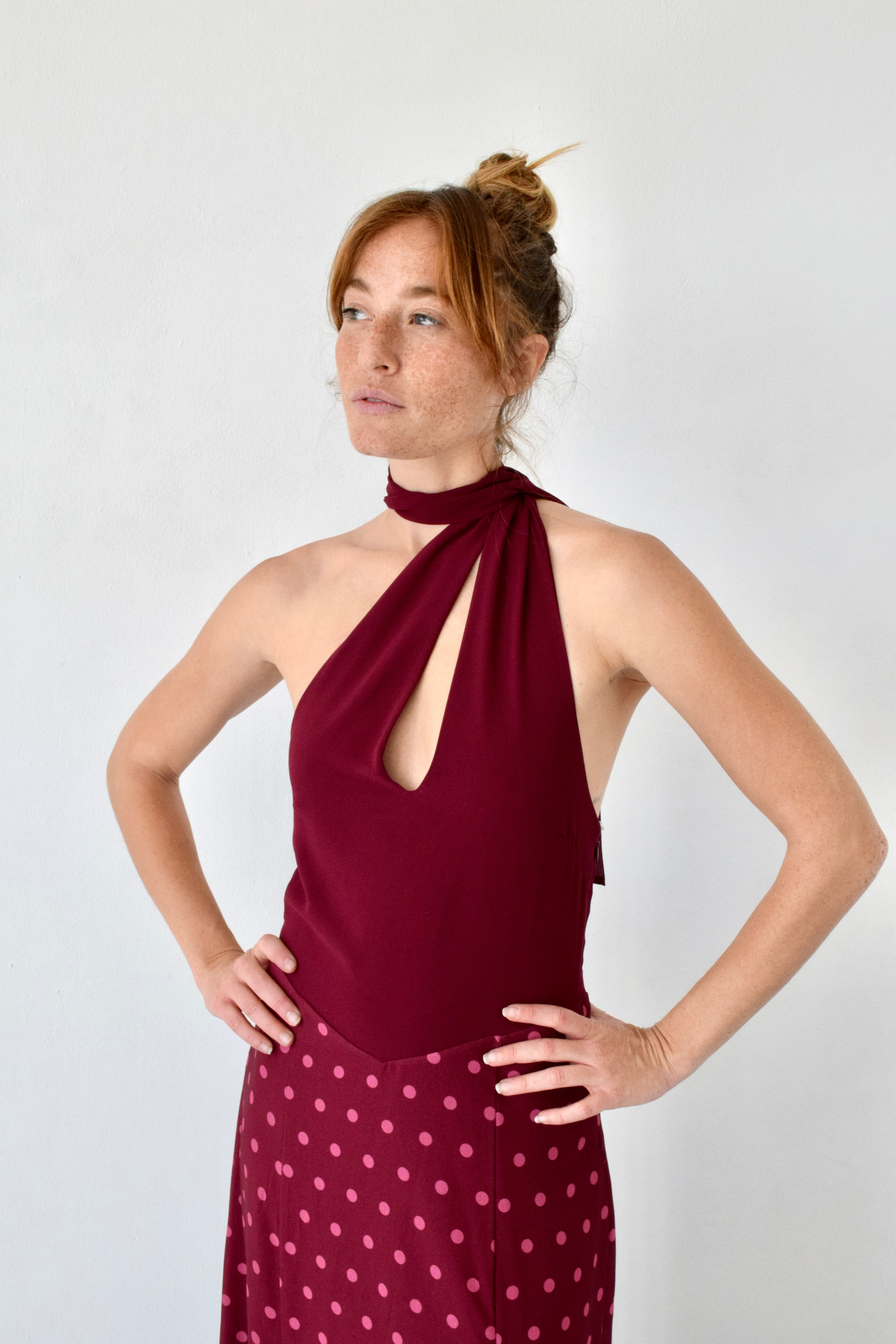 Vestido Kala Topos Burgundy