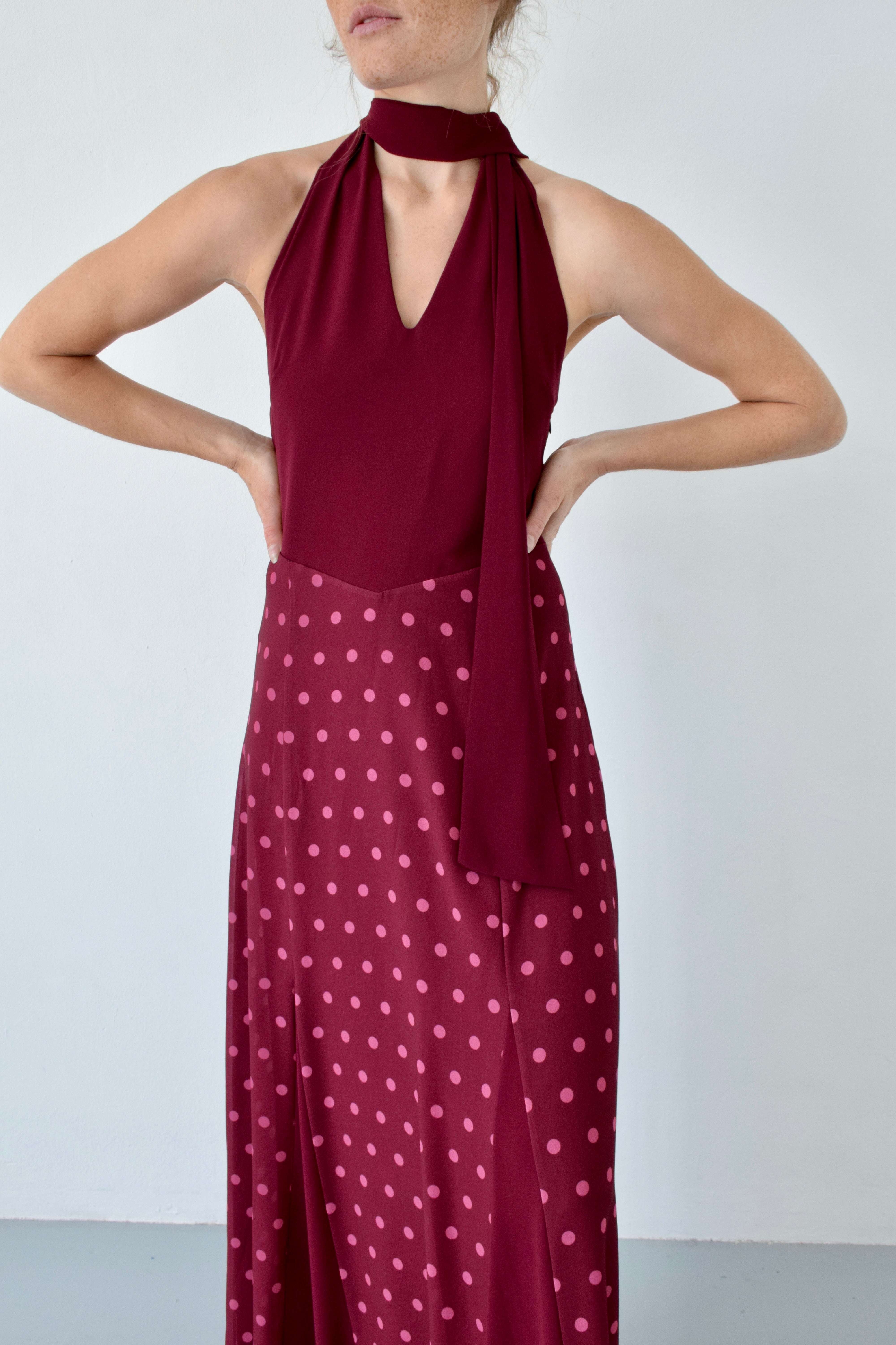 Vestido Kala Topos Burgundy