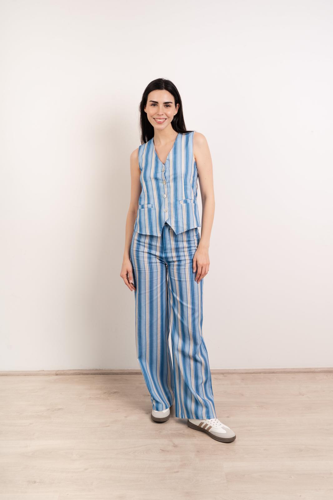 Top Chaleco Ana Azul Lino