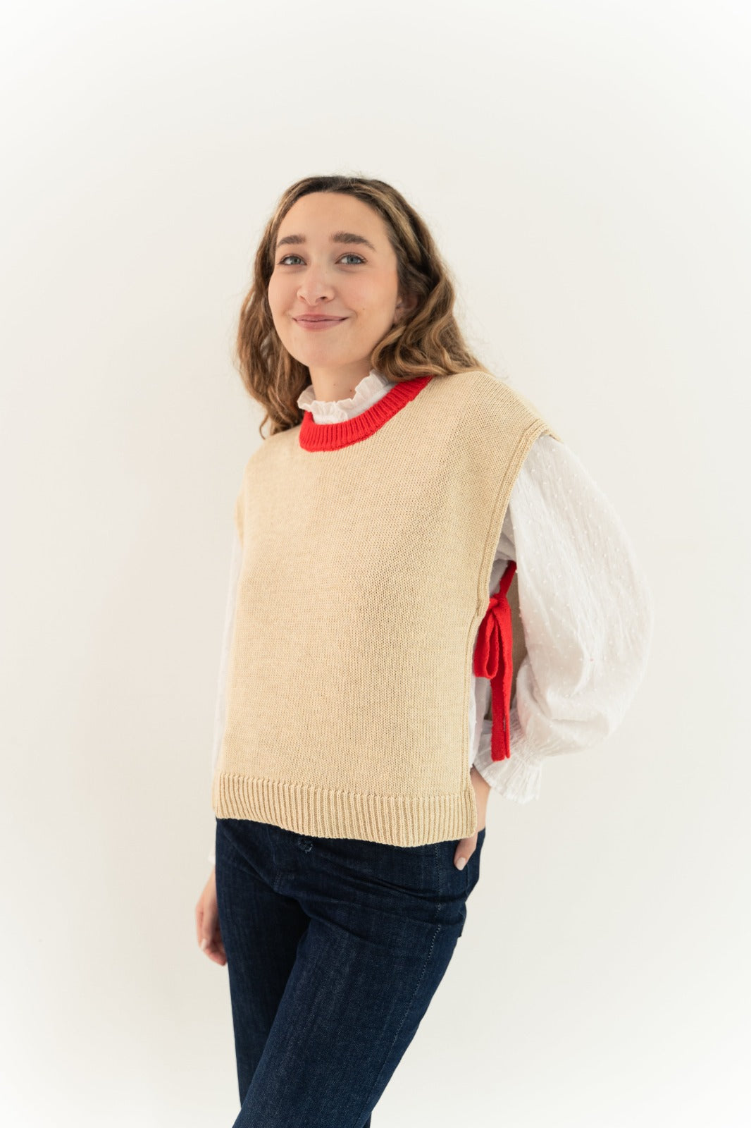 Chaleco Julieta Beige y Rojo