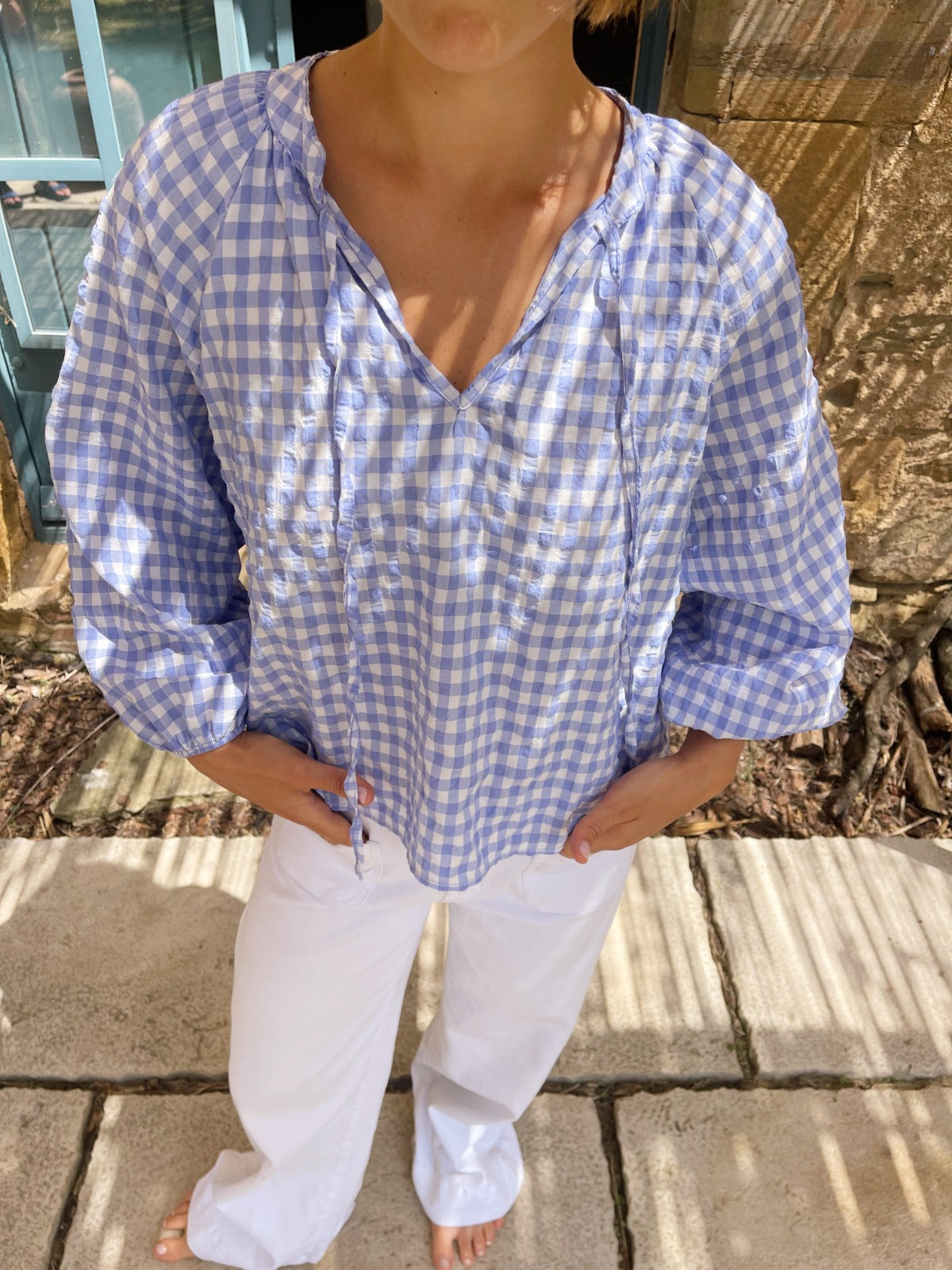 Blusa Matilde Vichy Celeste