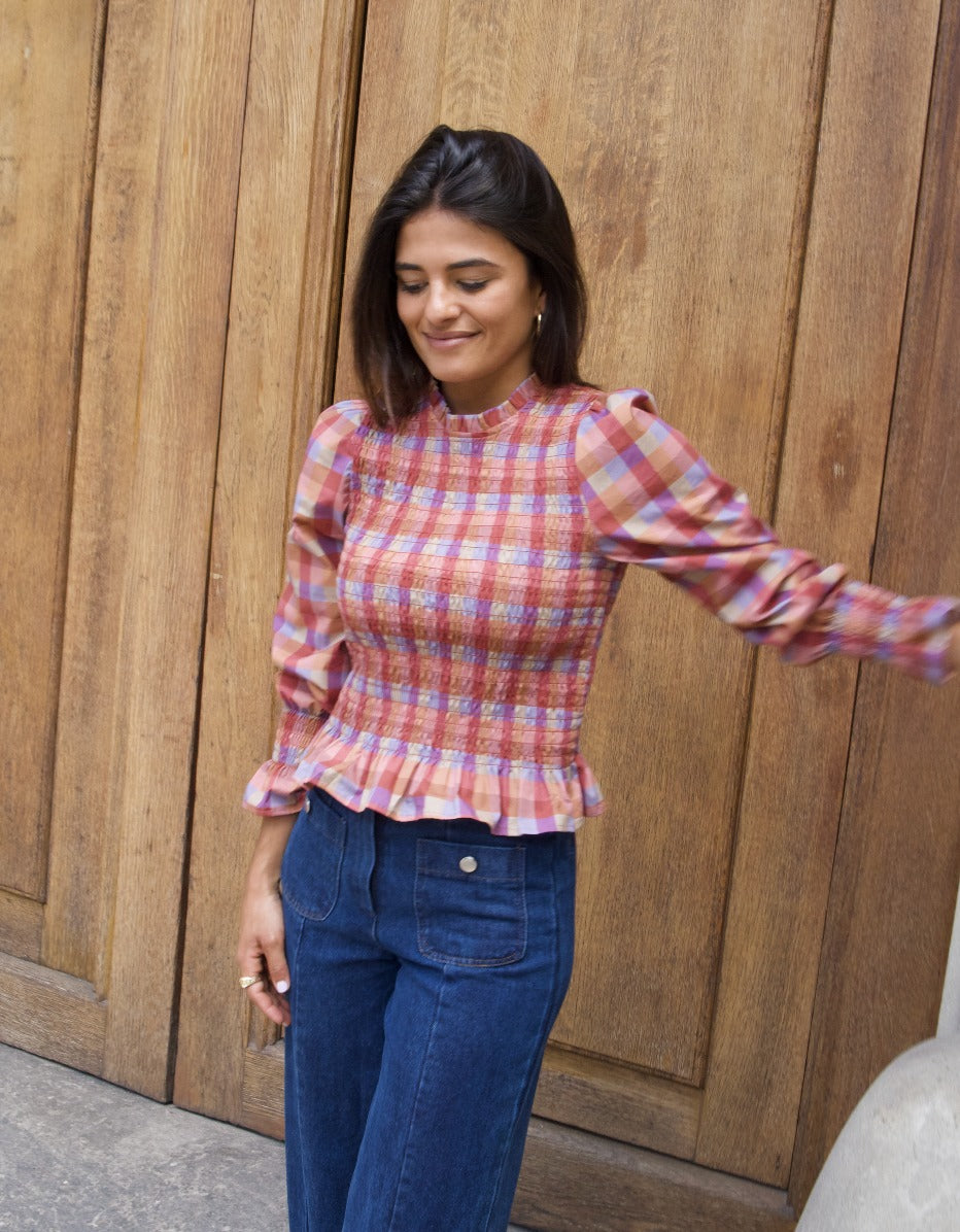Blusa Chía Algodón Cuadros Magenta