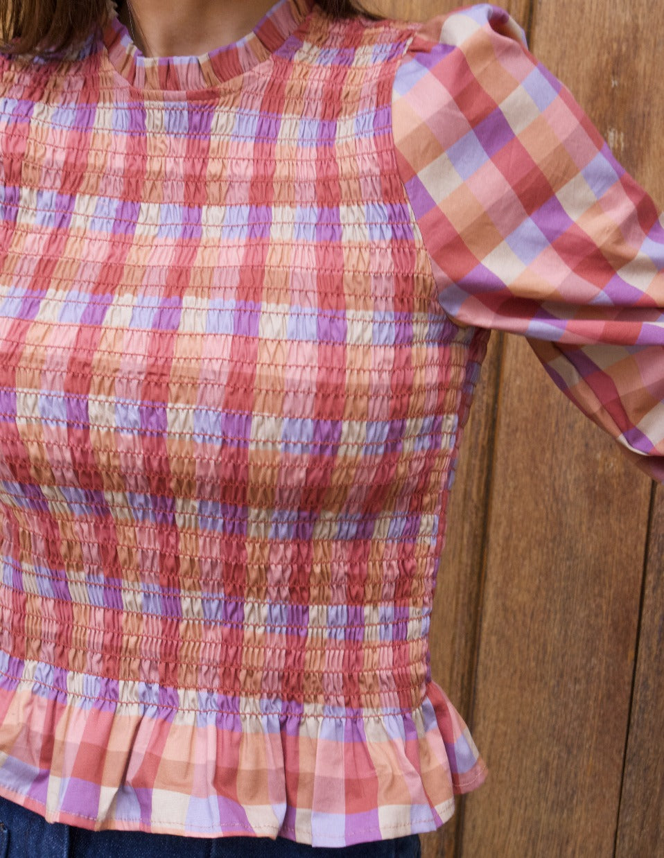 Blusa Chía Algodón Cuadros Magenta