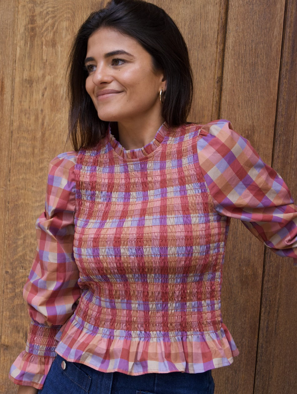 Blusa Chía Algodón Cuadros Magenta