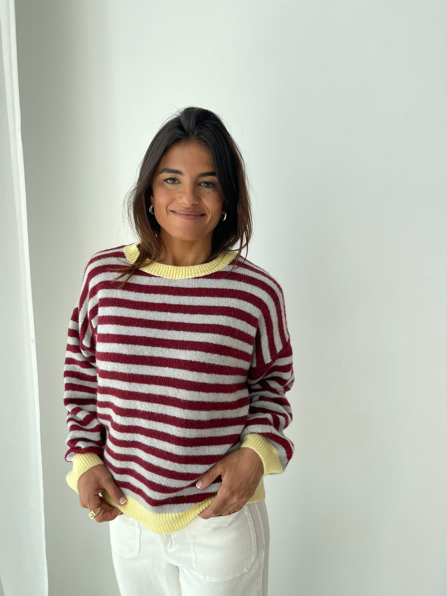 Pia Burgundy and Grey Sweater