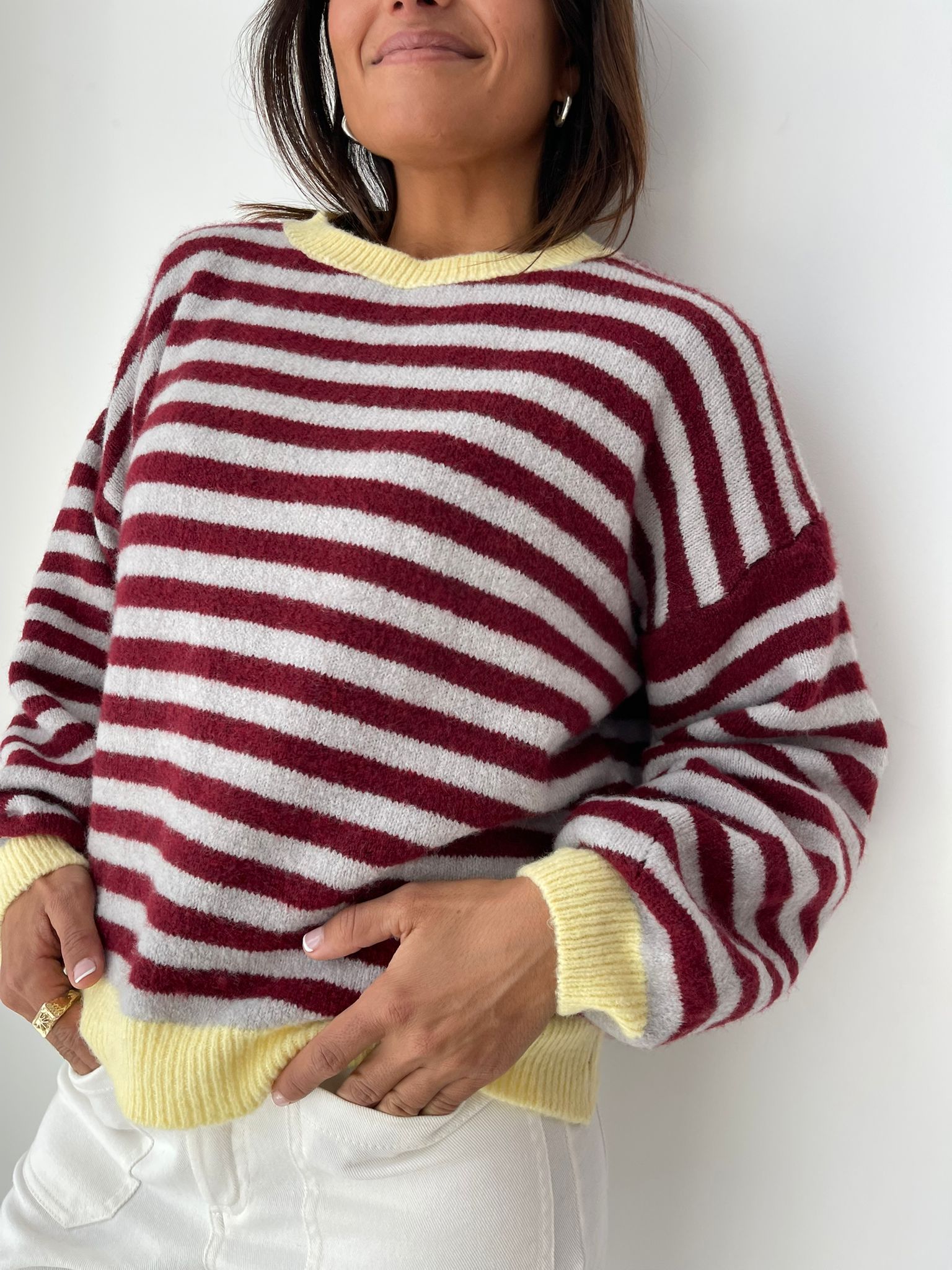 Pia Burgundy and Grey Sweater
