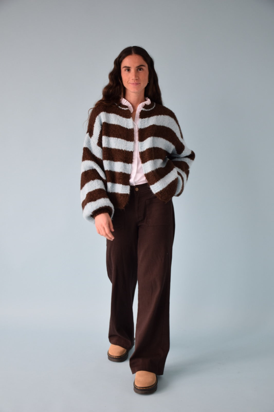 Aura Cardigan, Light Blue and Brown