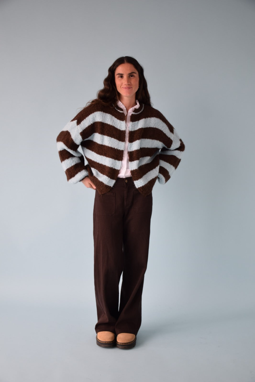 Aura Cardigan, Light Blue and Brown