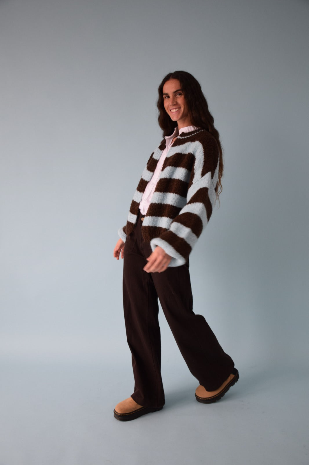 Aura Cardigan, Light Blue and Brown