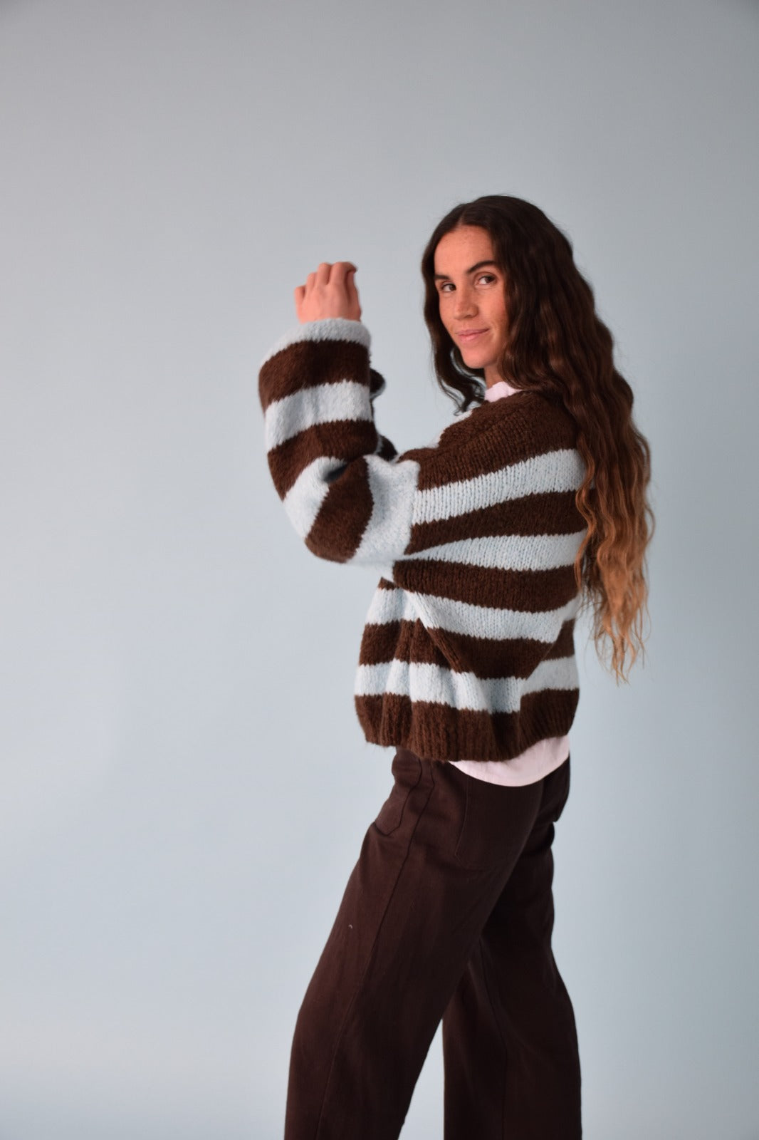 Aura Cardigan, Light Blue and Brown