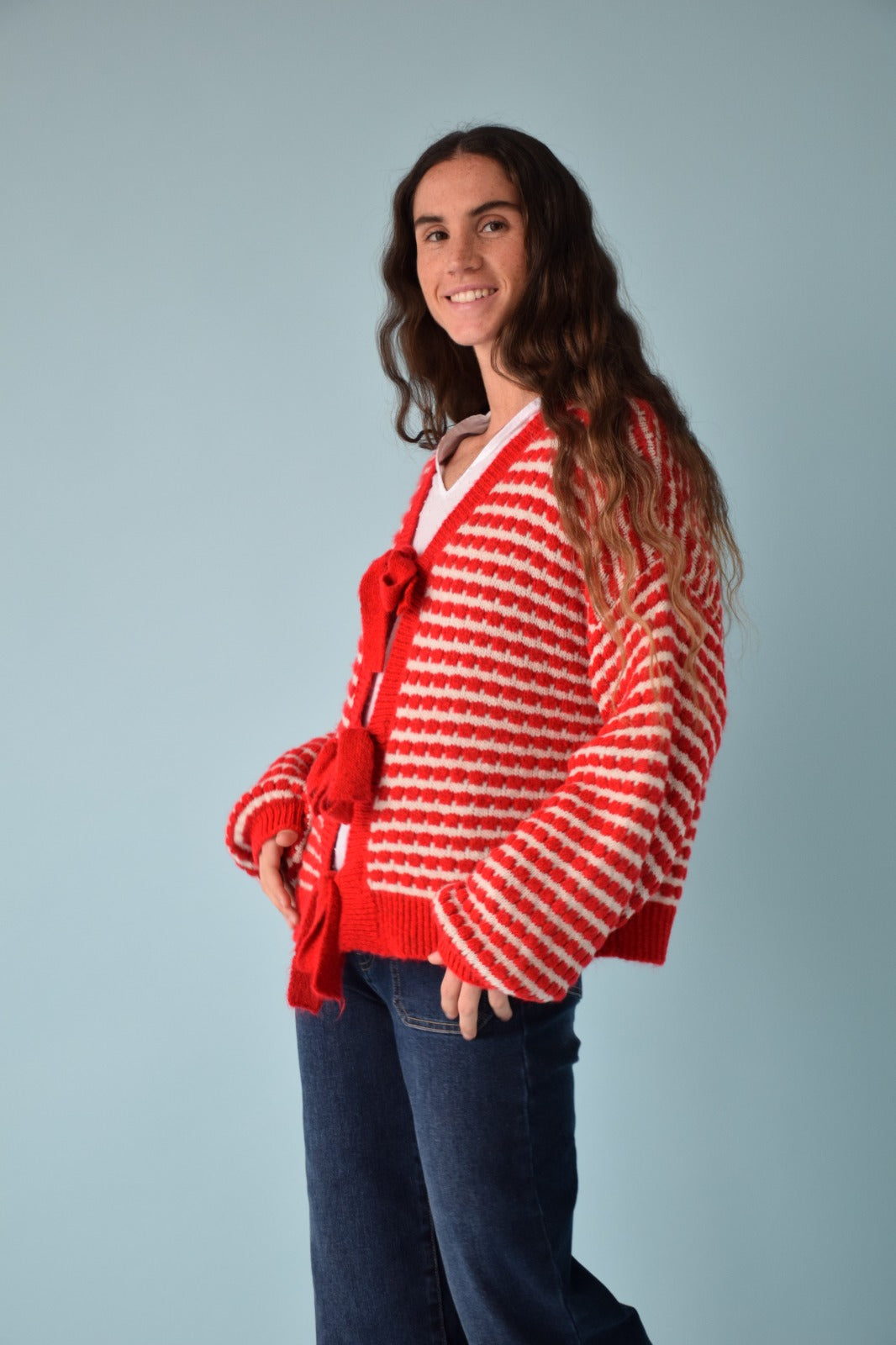 Cárdigan Cler Rojo y Beige