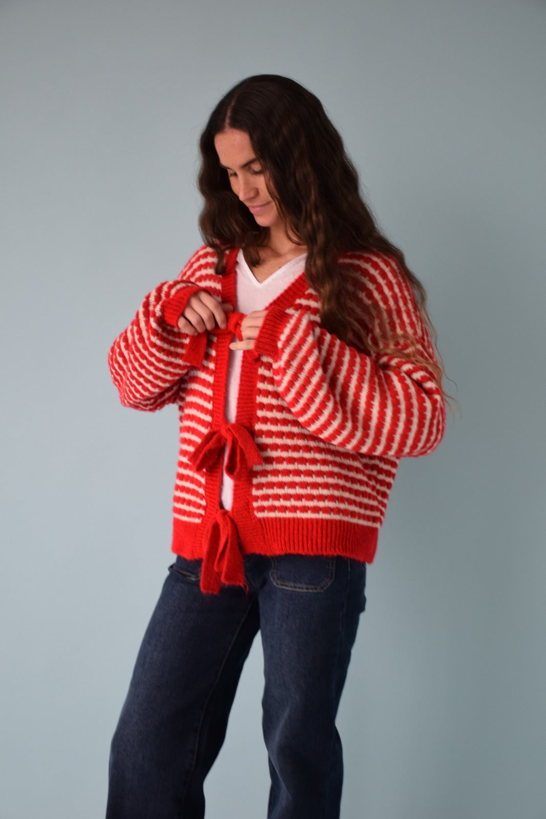 Cárdigan Cler Rojo y Beige