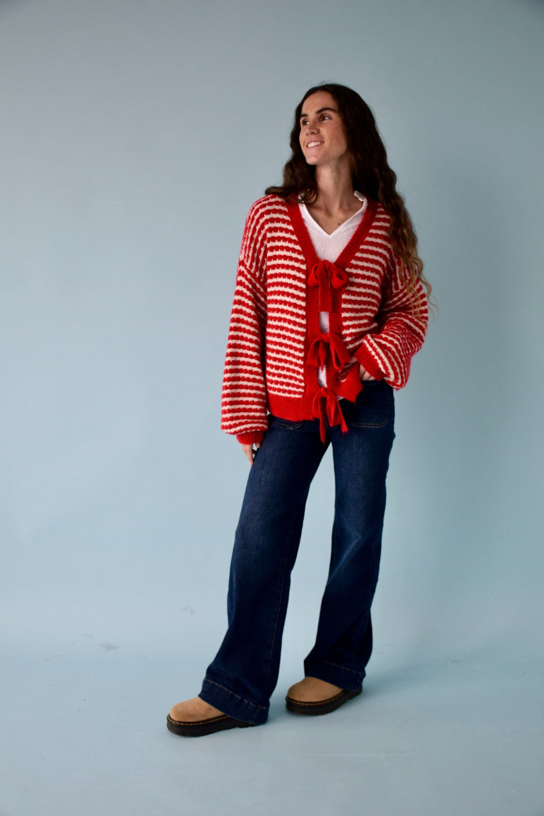 Cárdigan Cler Rojo y Beige