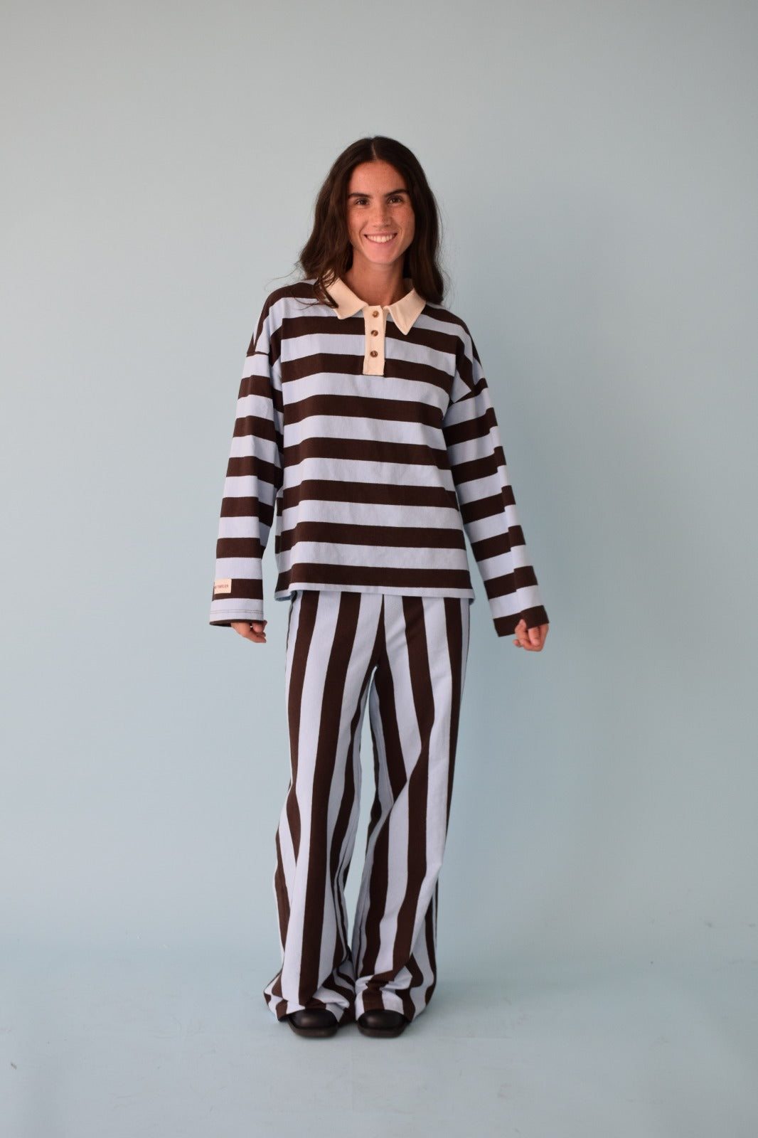 Pantalón Filipa Marrón y Celeste