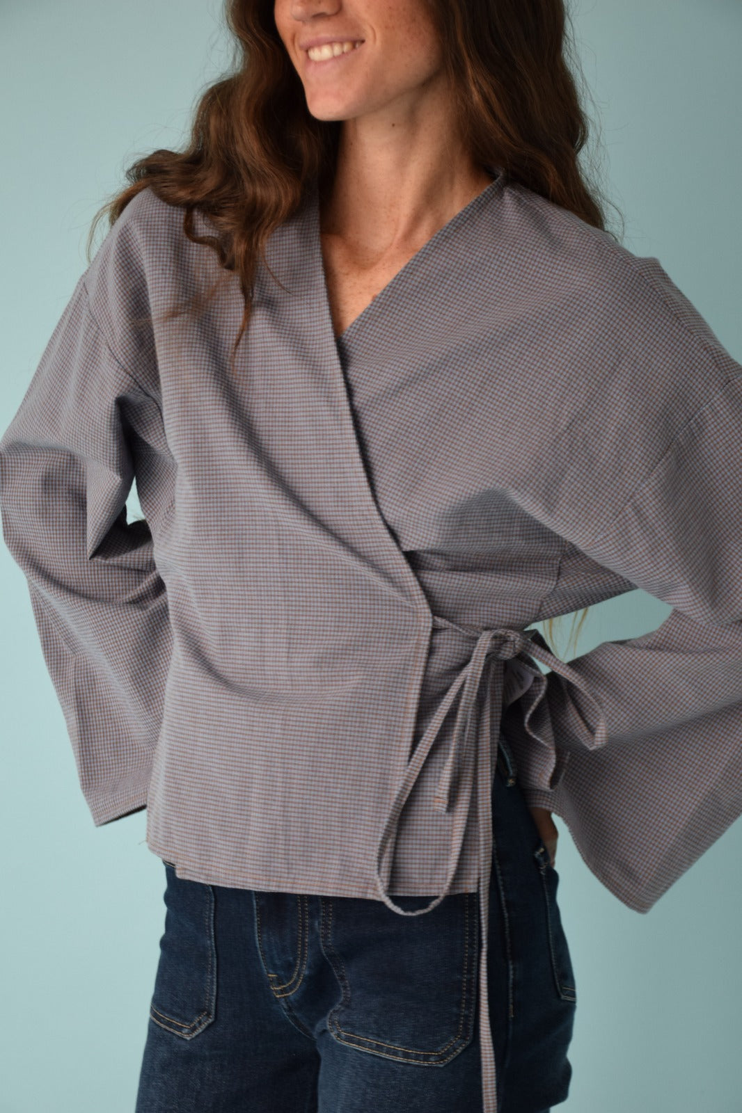 Blusa Alea Vichy Azul y Marrón