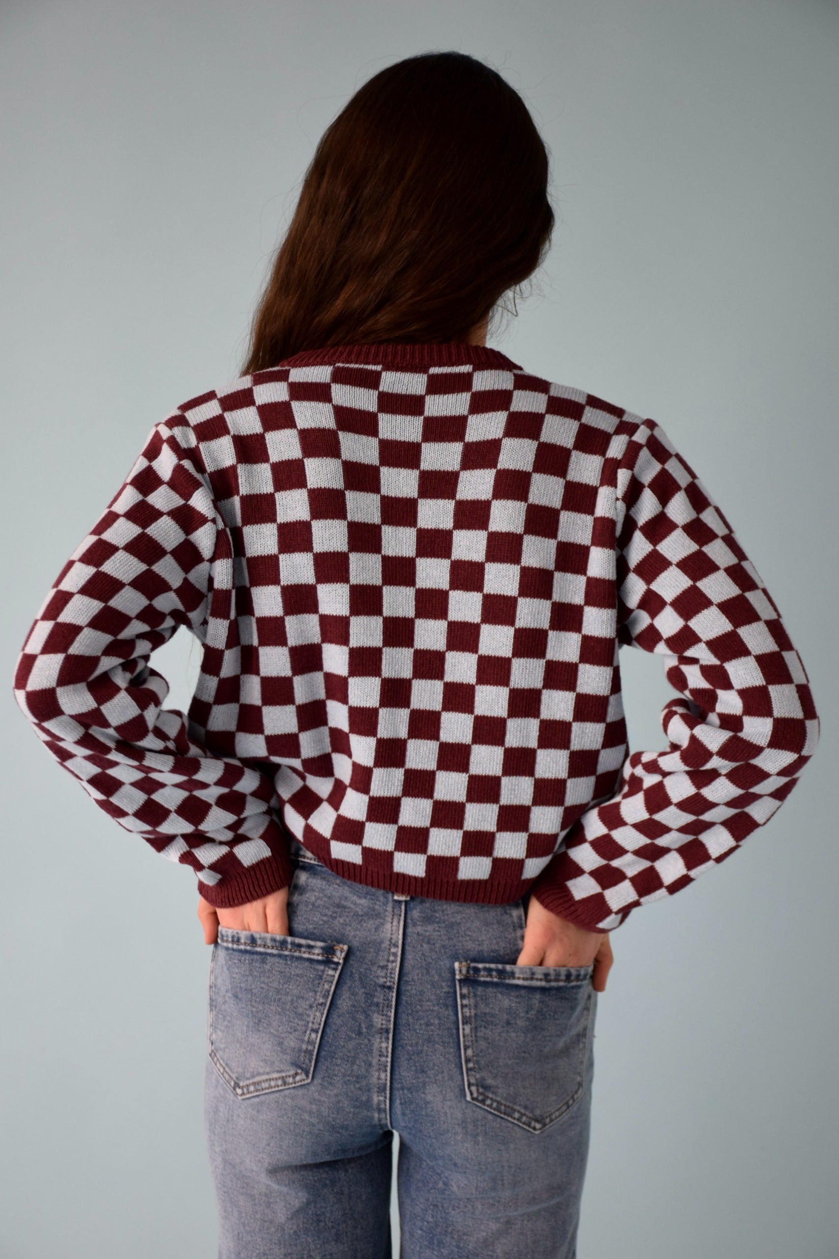 Cárdigan Martina Burgundy y Celeste