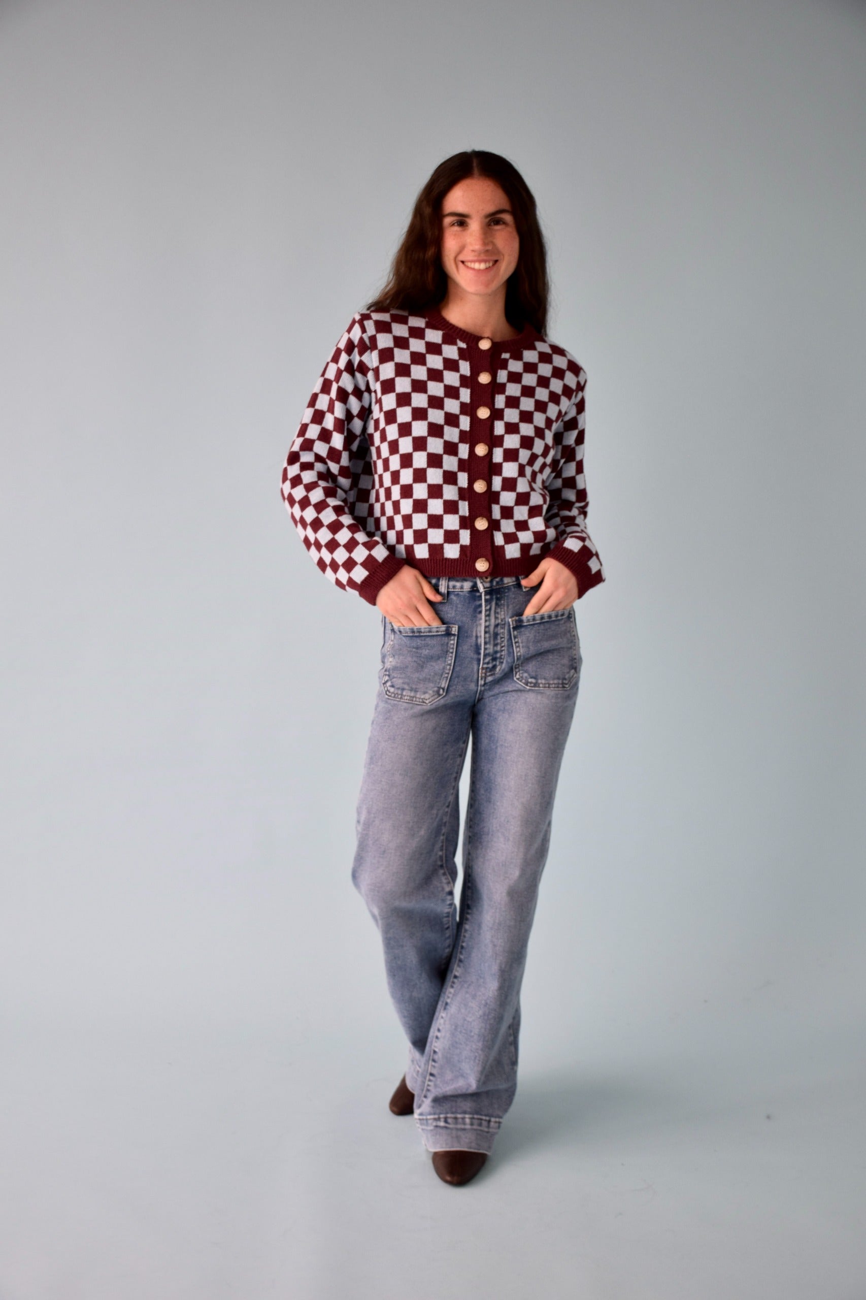 Cárdigan Martina Burgundy y Celeste