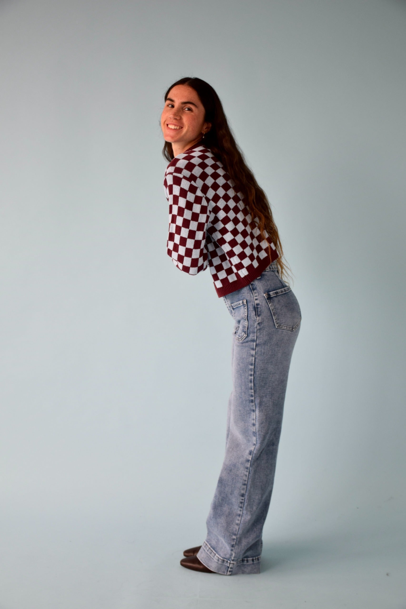 Cárdigan Martina Burgundy y Celeste