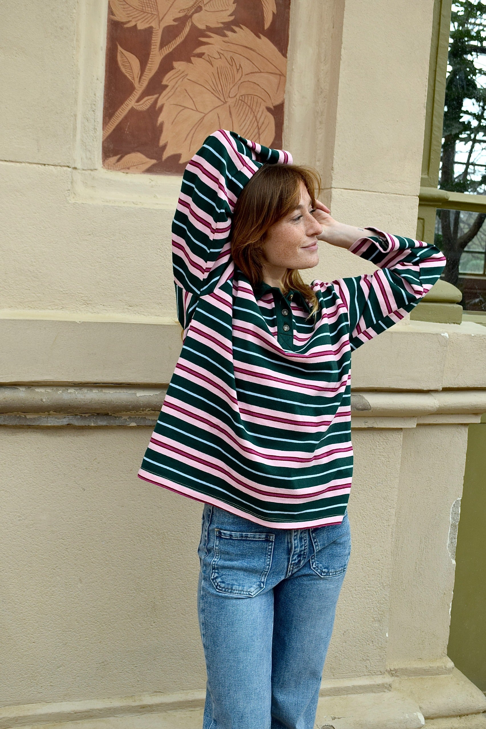 Polera Filipa Verde y Rosa