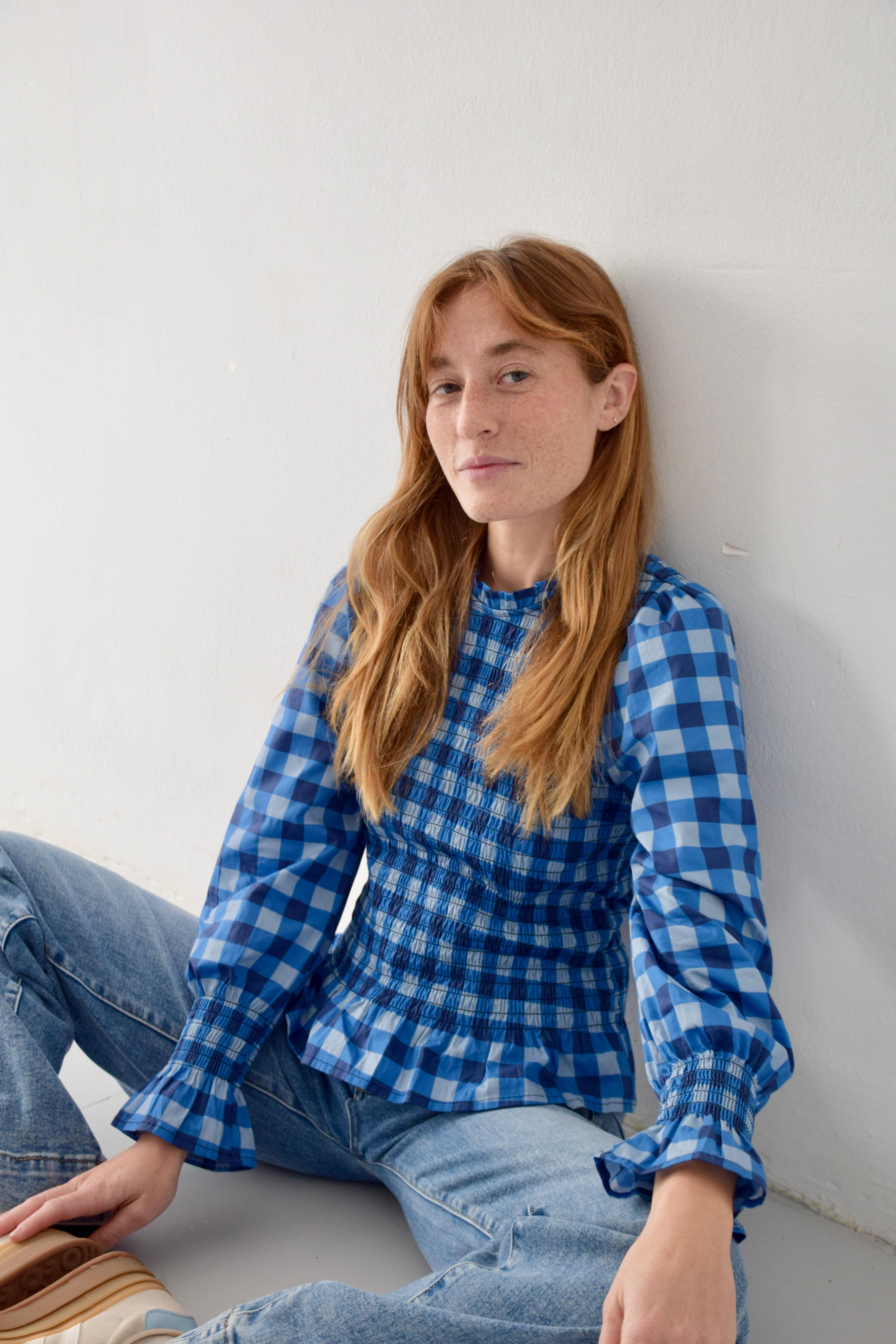 Blusa Chía Cuadros Azul Marino