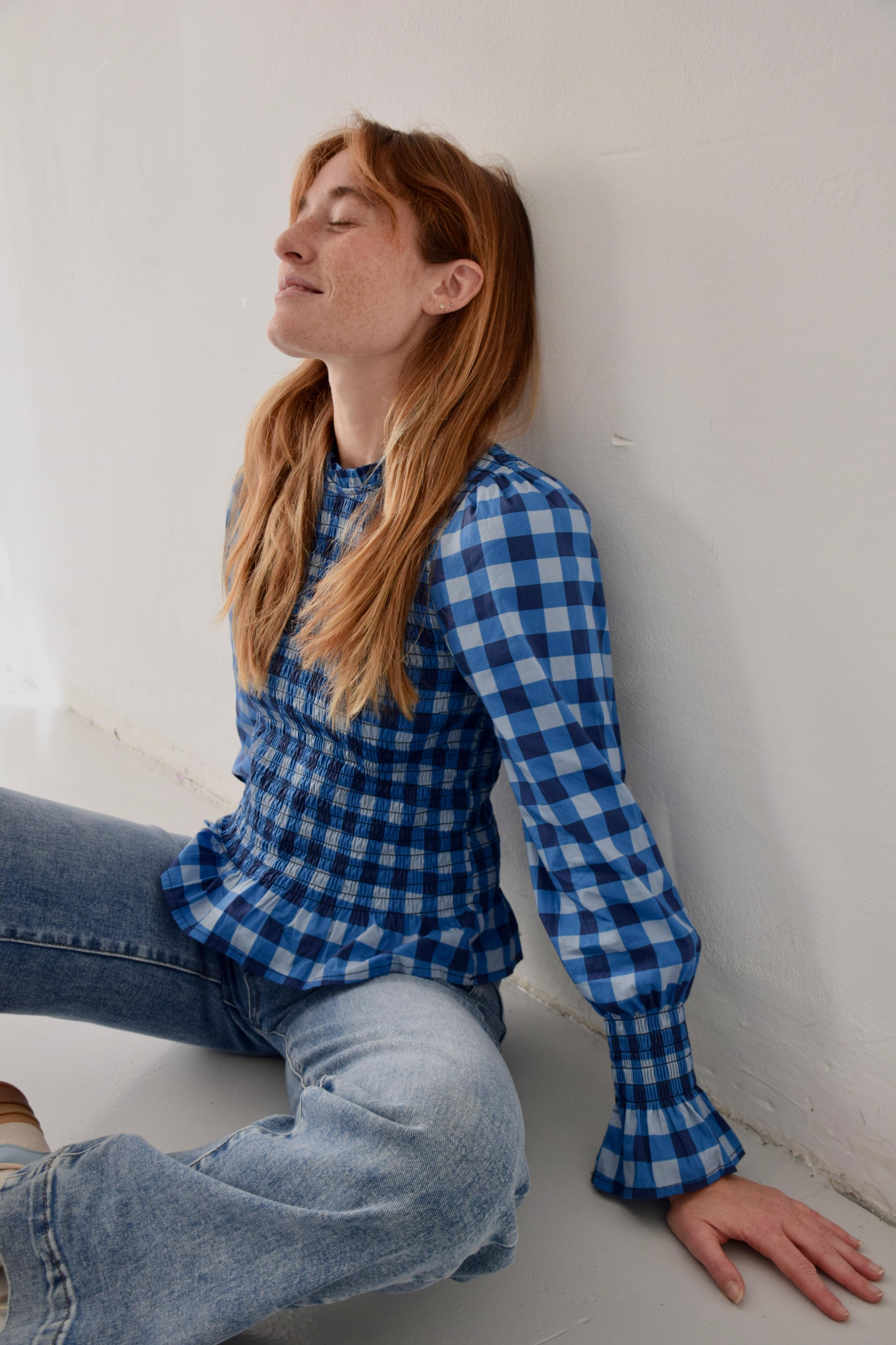 Blusa Chía Cuadros Azul Marino