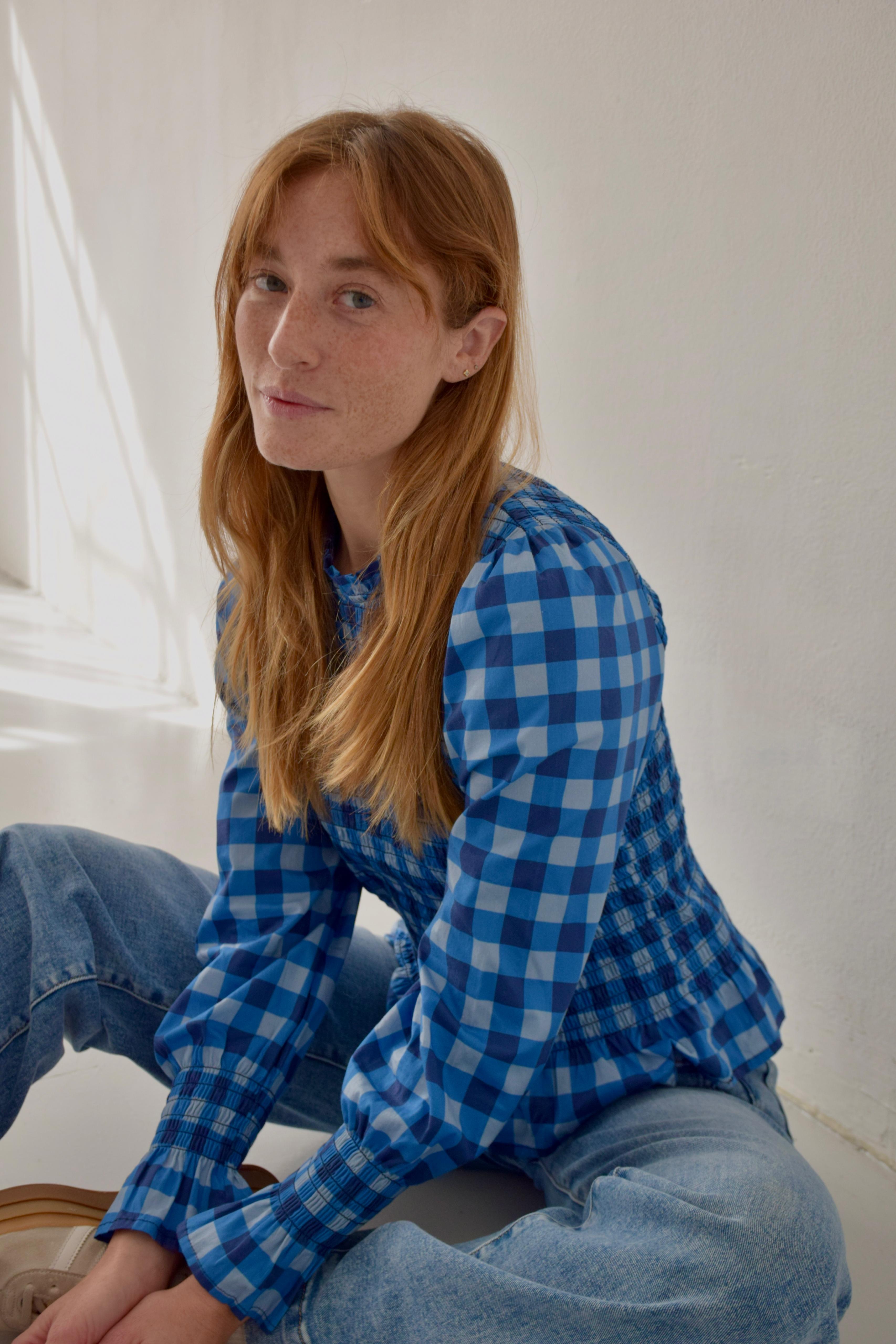 Blusa Chía Cuadros Azul Marino