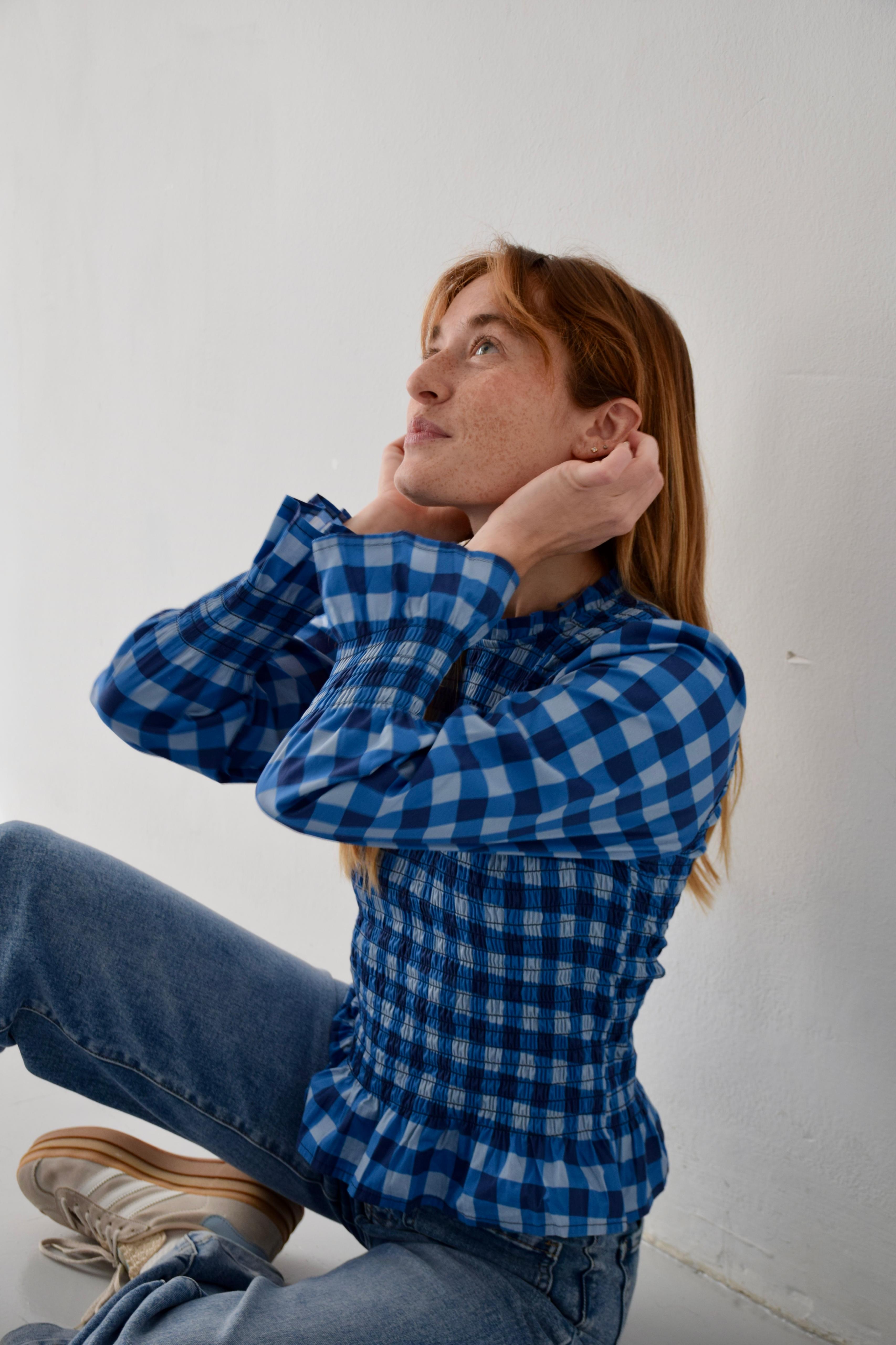 Blusa Chía Cuadros Azul Marino