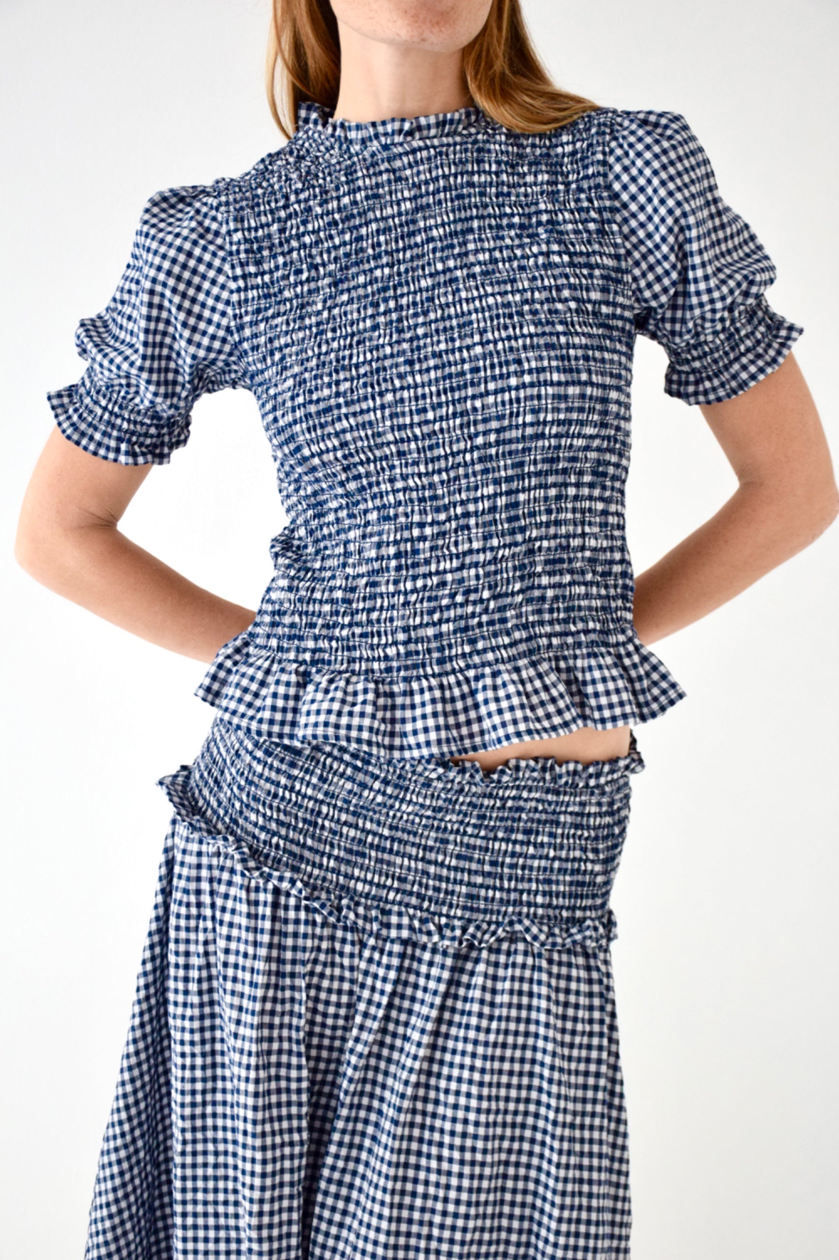 Navy Gingham Top Lea
