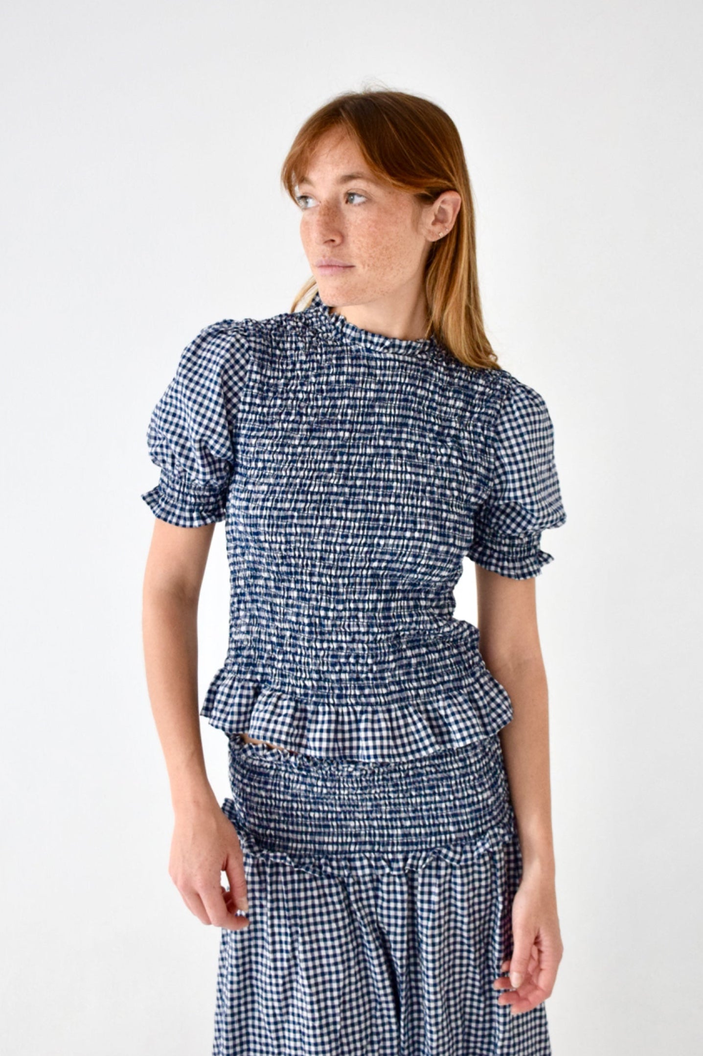 Navy Gingham Top Lea