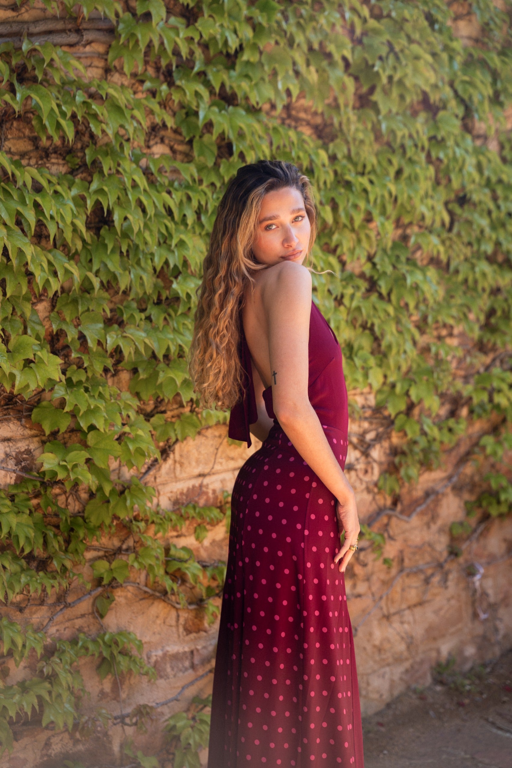 Kala Polka Dot Burgundy Dress