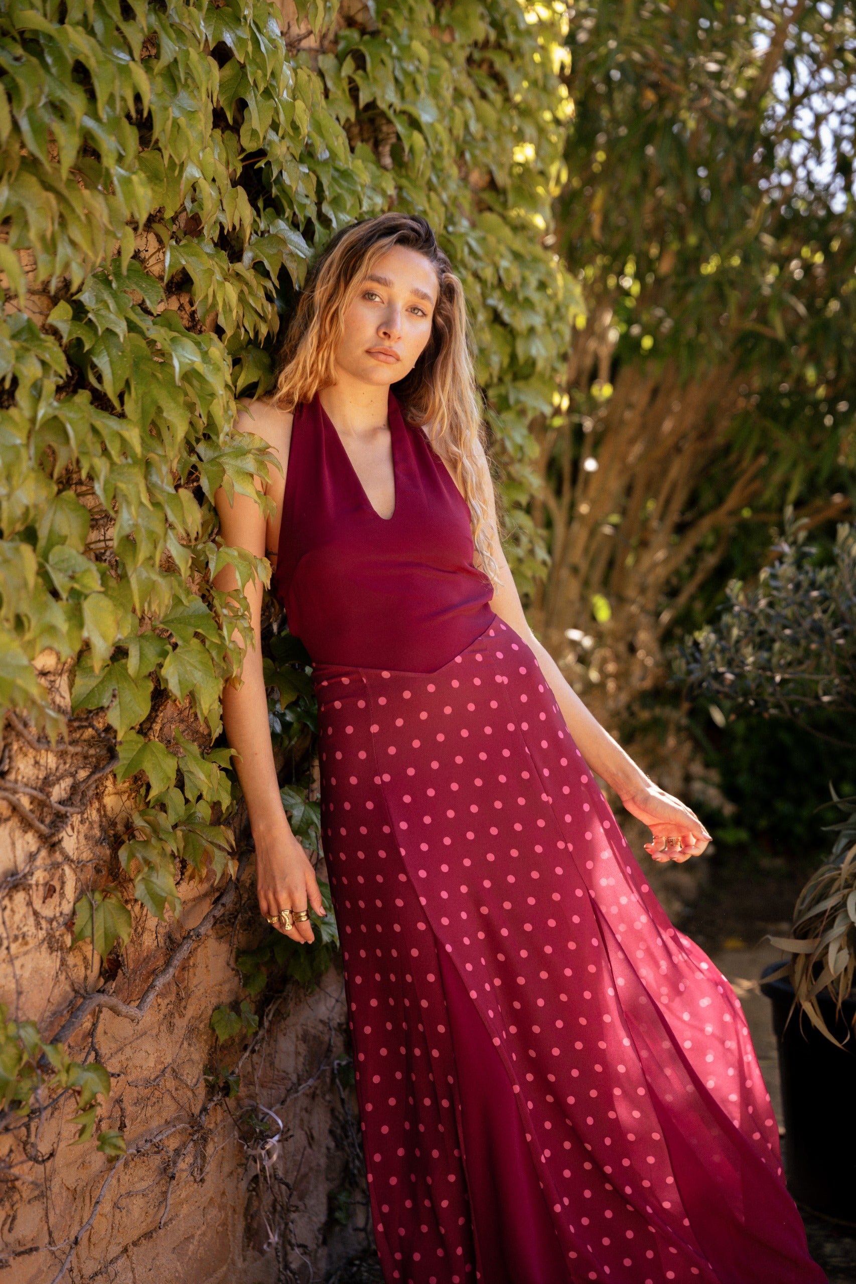 Kala Polka Dot Burgundy Dress