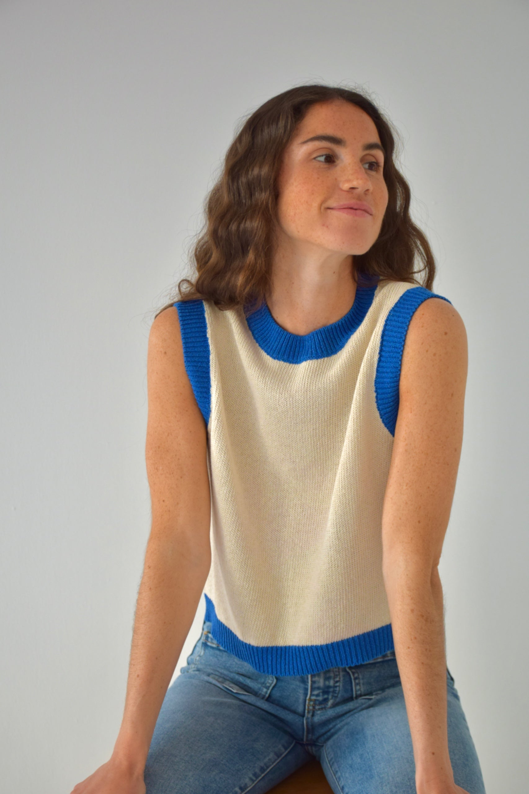 Laila White and Blue Top