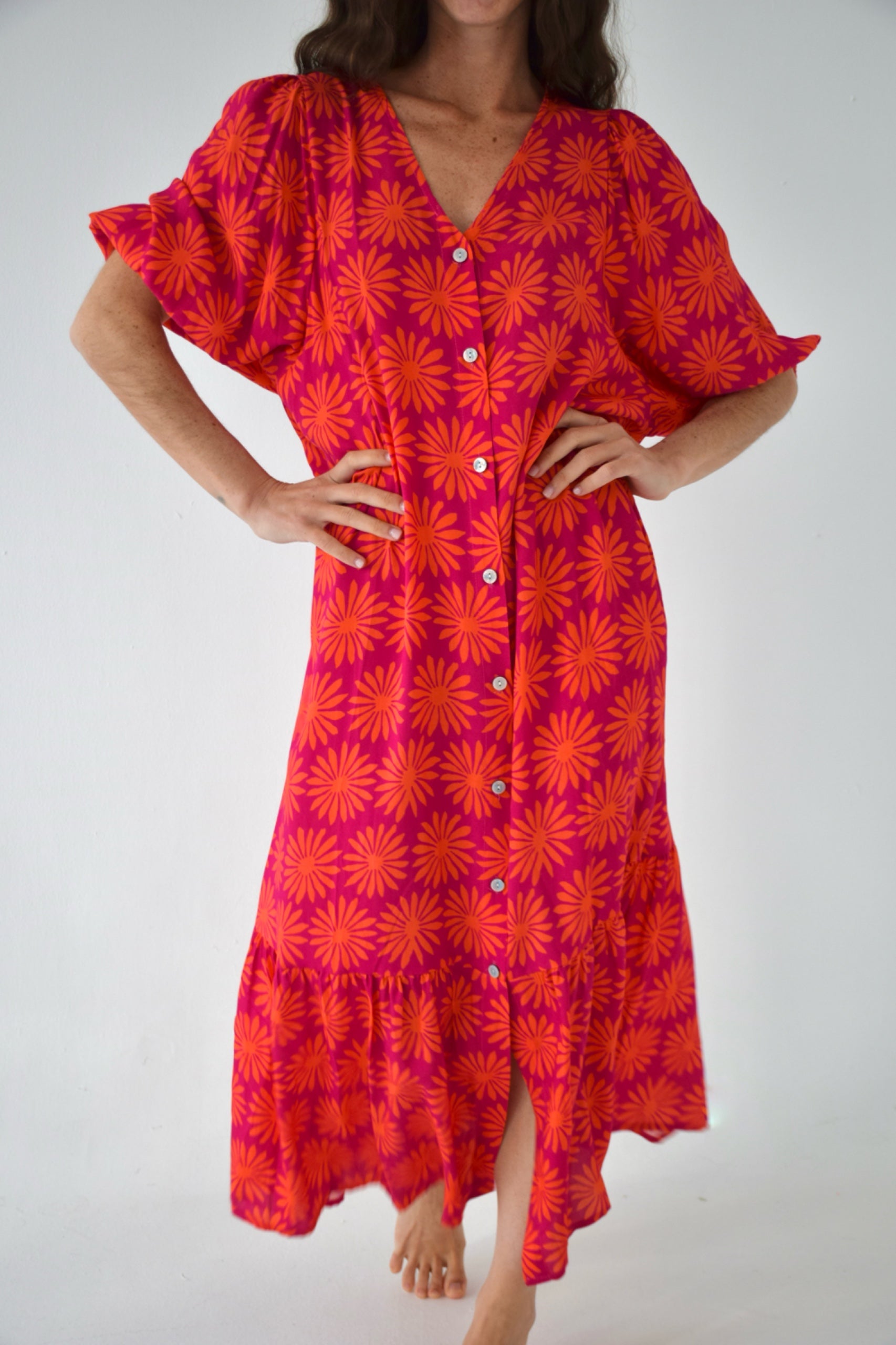 Vestido Mica Flores Rosa