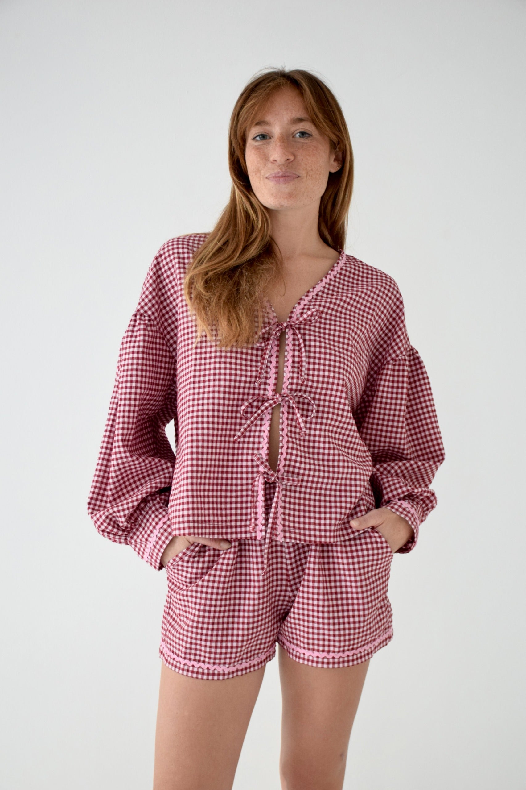 Marta Burgundy Gingham Blouse