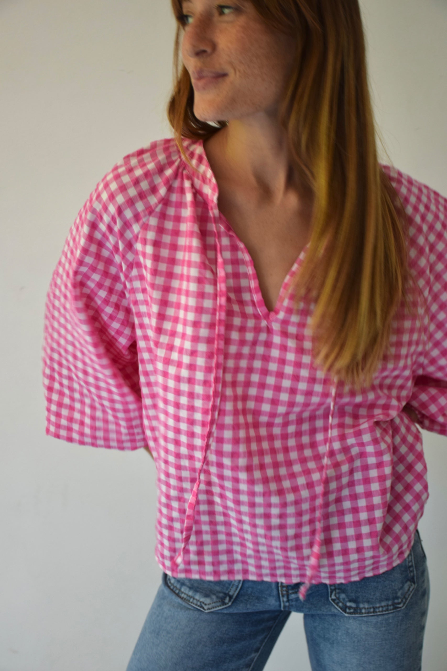 Matilde Vichy Fuchsia Blouse