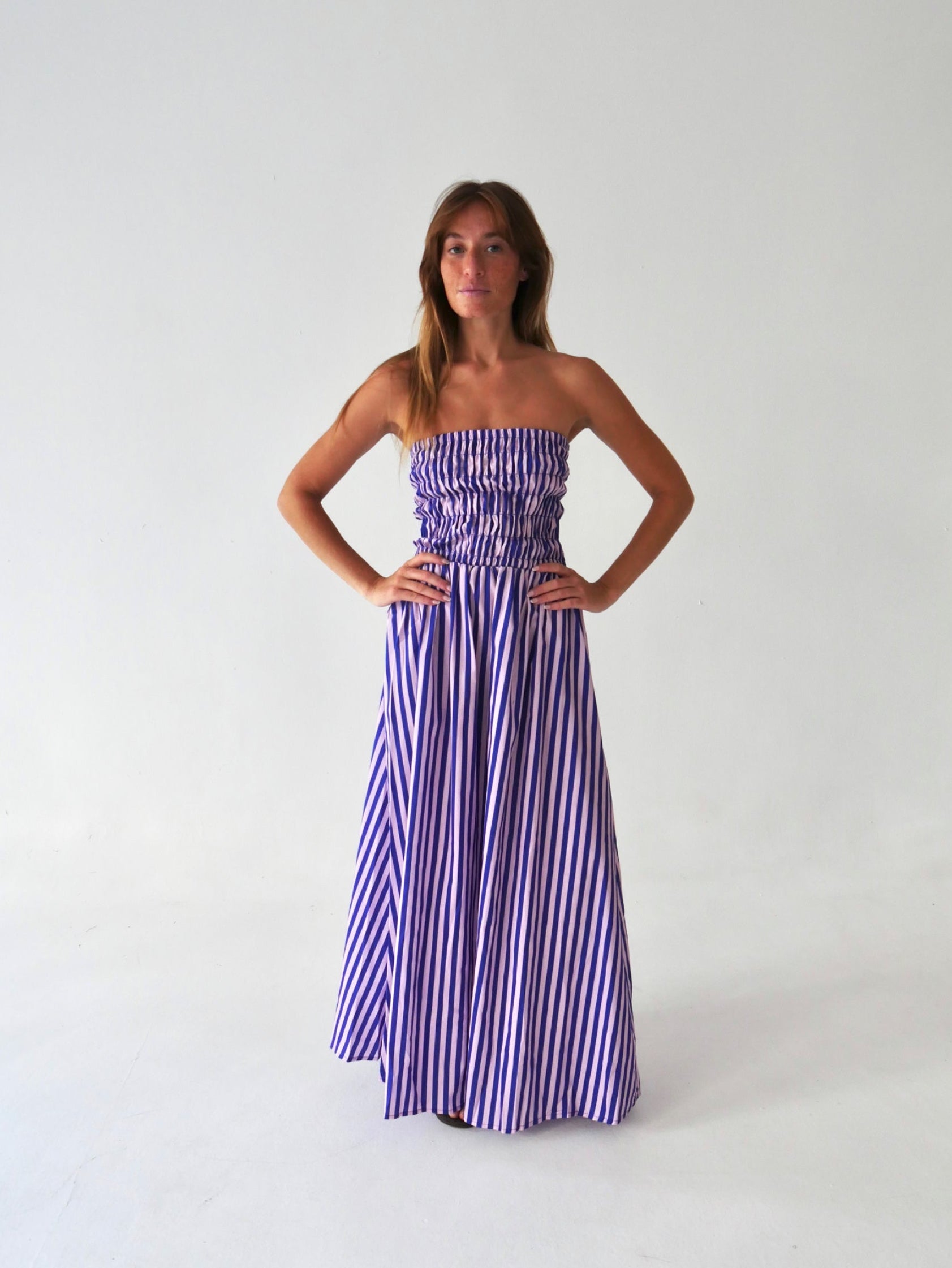 Vestido Emily Rayas Azul y Rosa