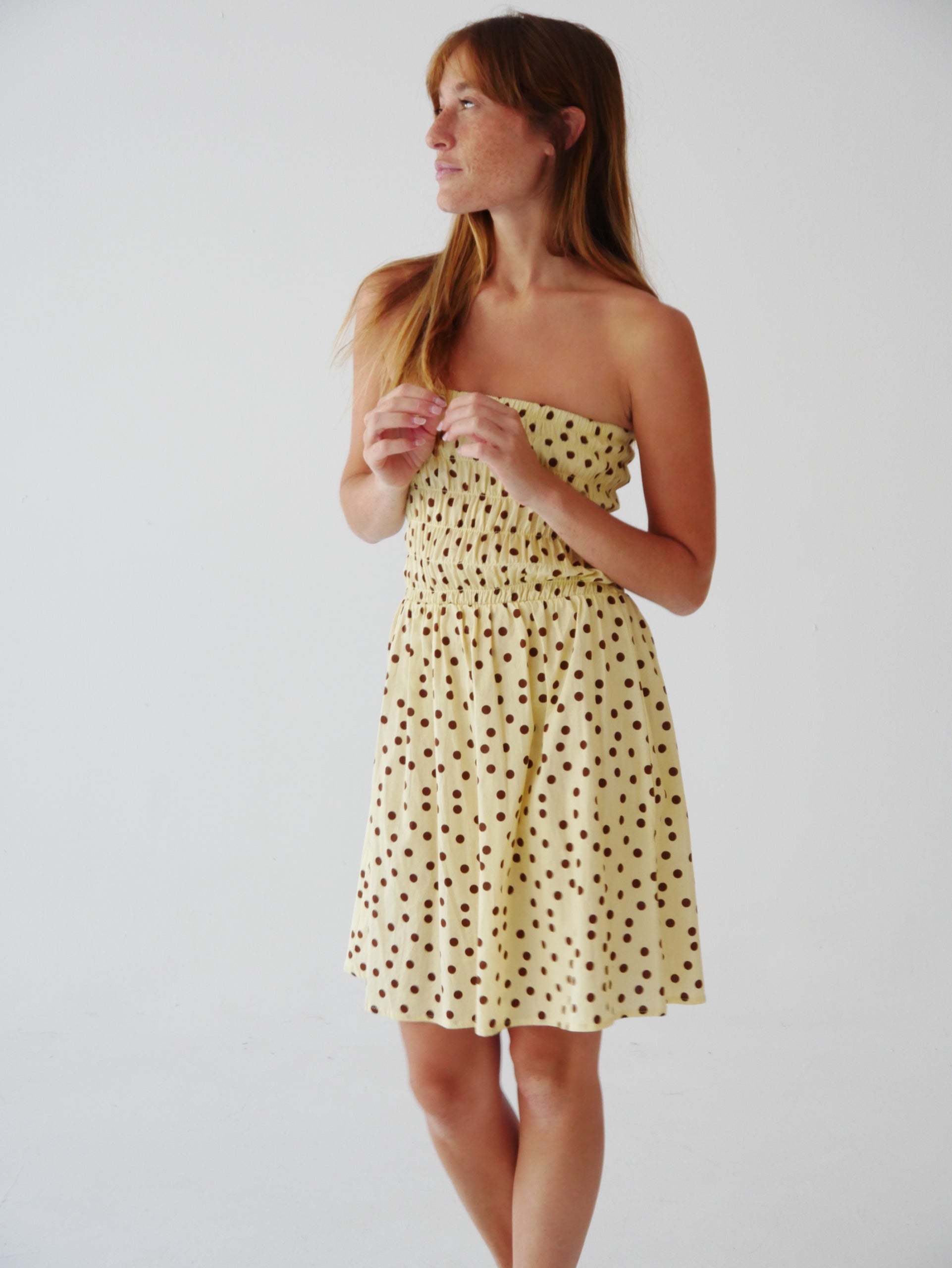 Vestido Emily Topos Amarillo Corto
