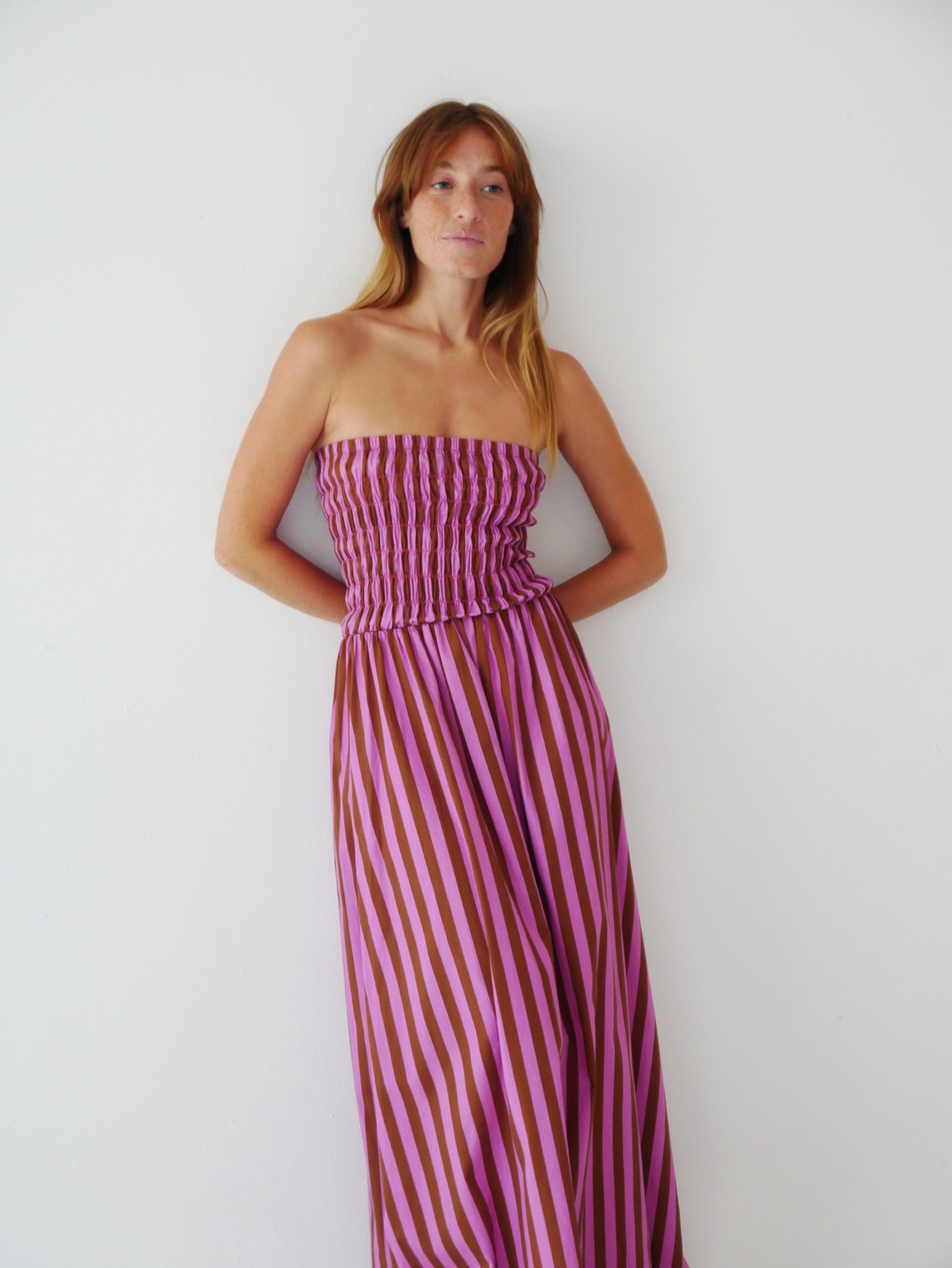 Vestido Emily Rayas Marrón y Rosa