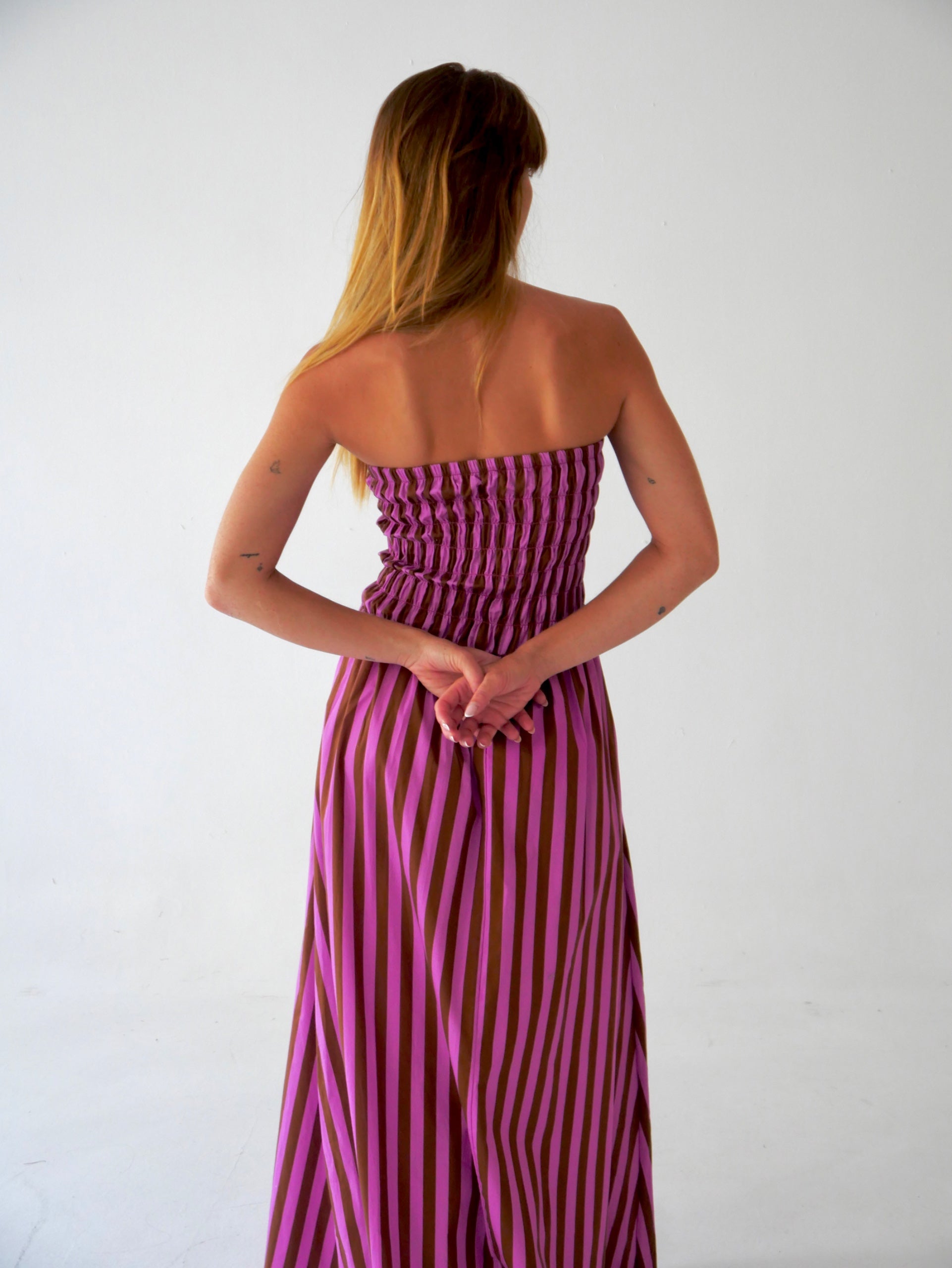 Vestido Emily Rayas Marrón y Rosa